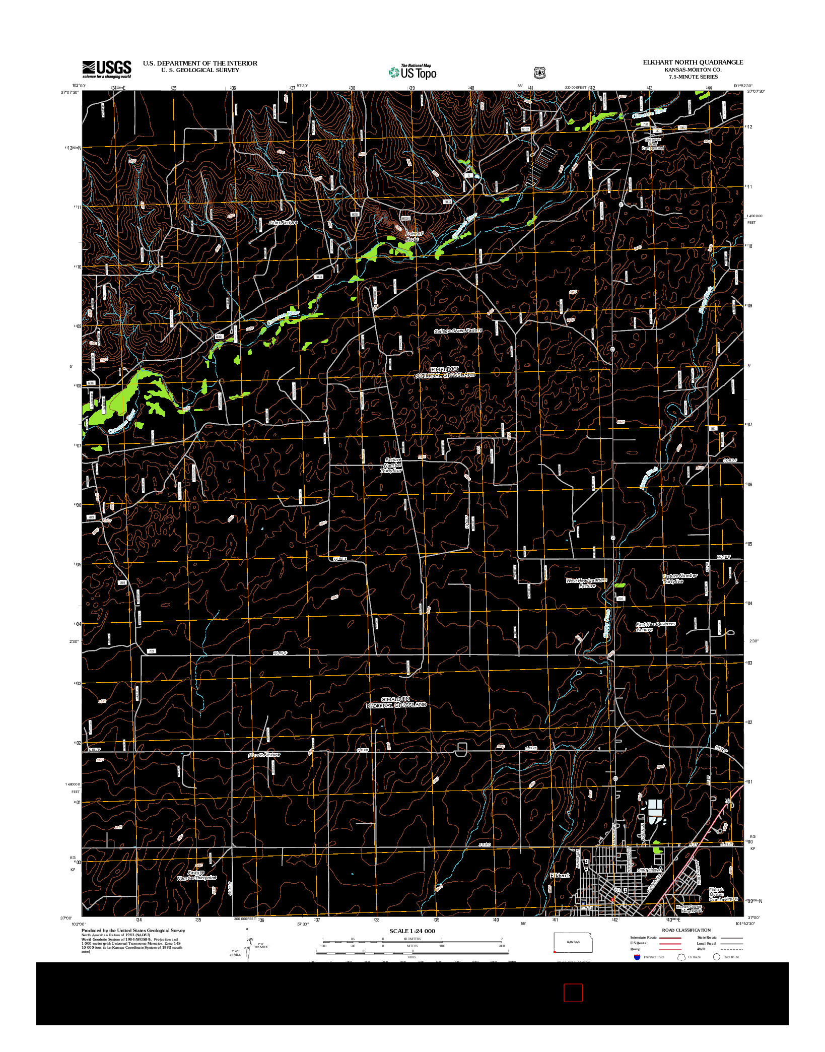 USGS US TOPO 7.5-MINUTE MAP FOR ELKHART NORTH, KS 2012