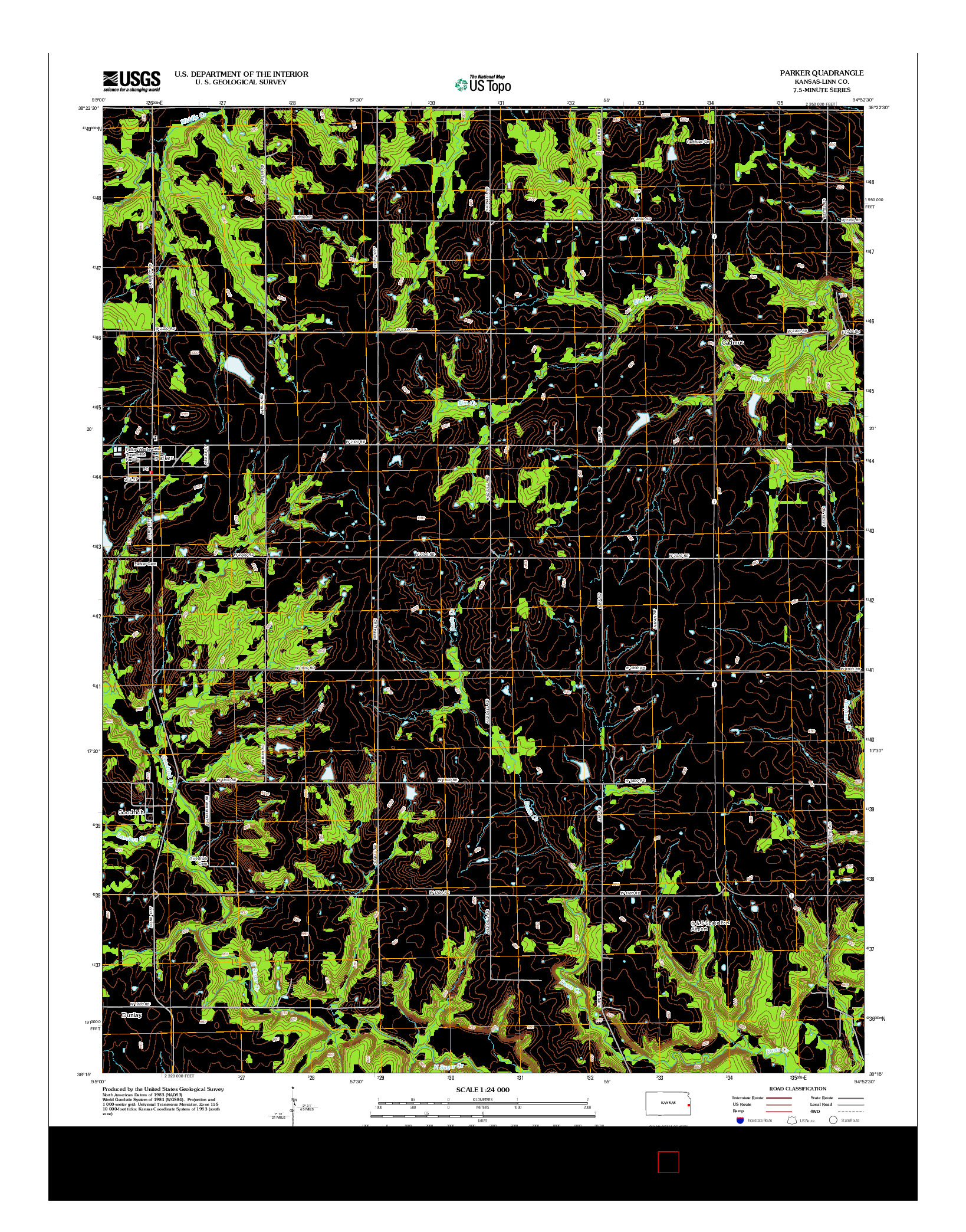 USGS US TOPO 7.5-MINUTE MAP FOR PARKER, KS 2012