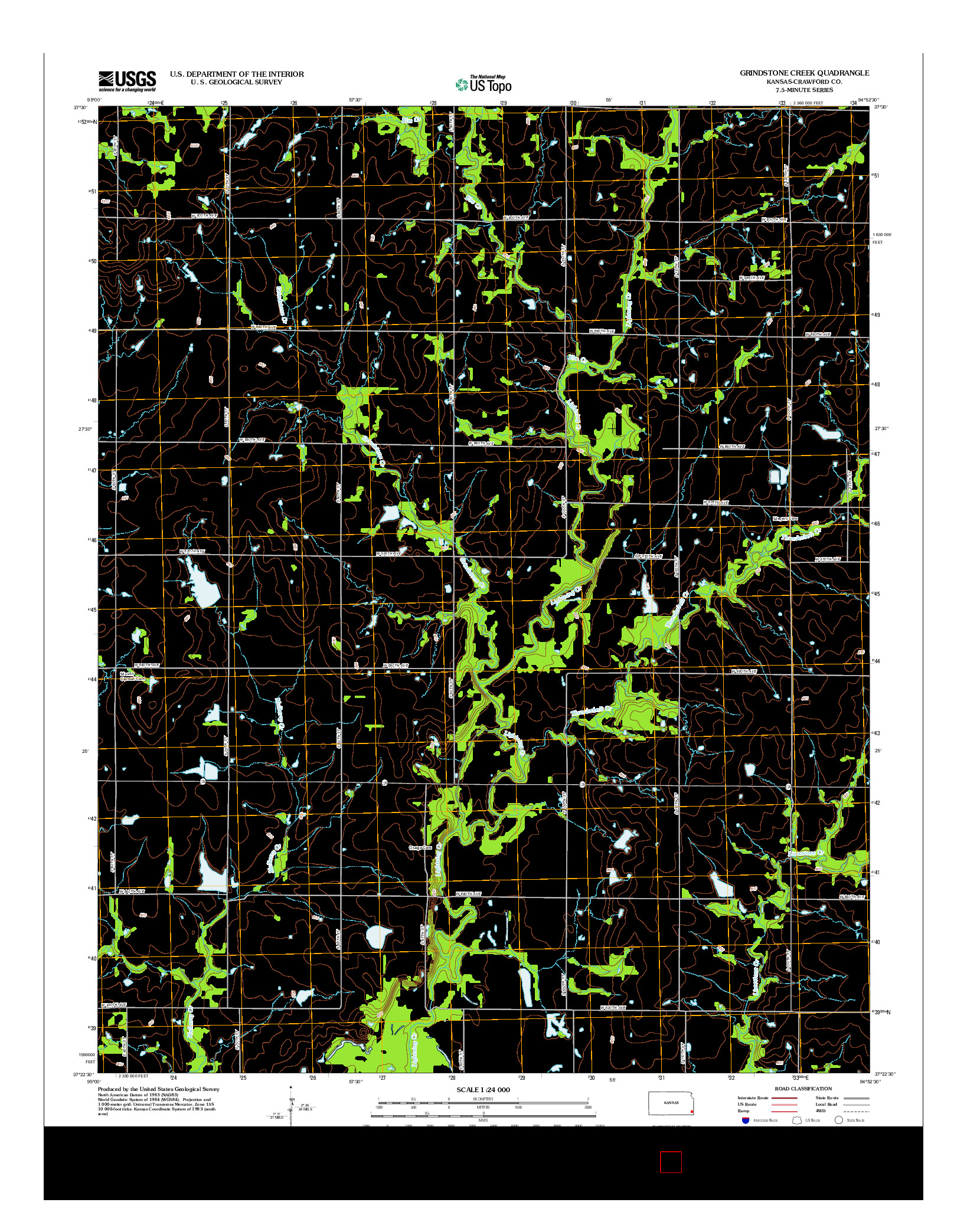USGS US TOPO 7.5-MINUTE MAP FOR GRINDSTONE CREEK, KS 2012