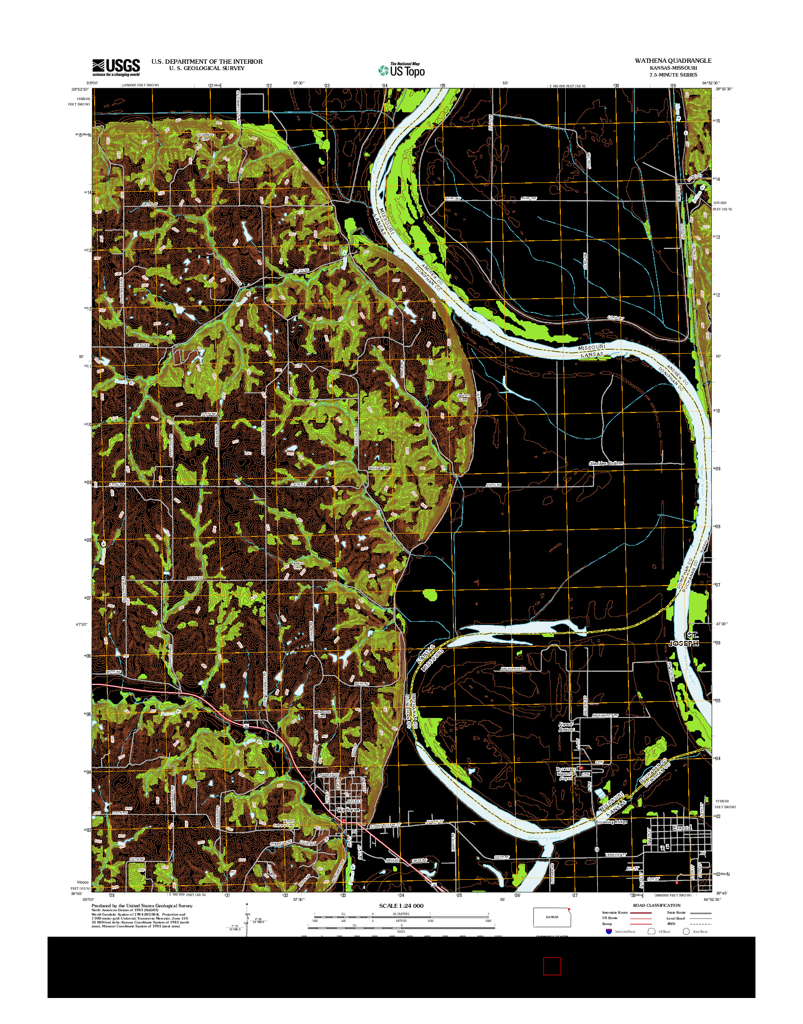 USGS US TOPO 7.5-MINUTE MAP FOR WATHENA, KS-MO 2012