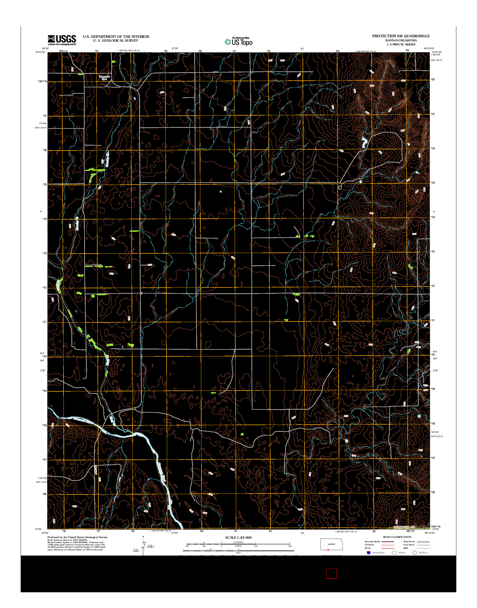 USGS US TOPO 7.5-MINUTE MAP FOR PROTECTION SW, KS-OK 2012