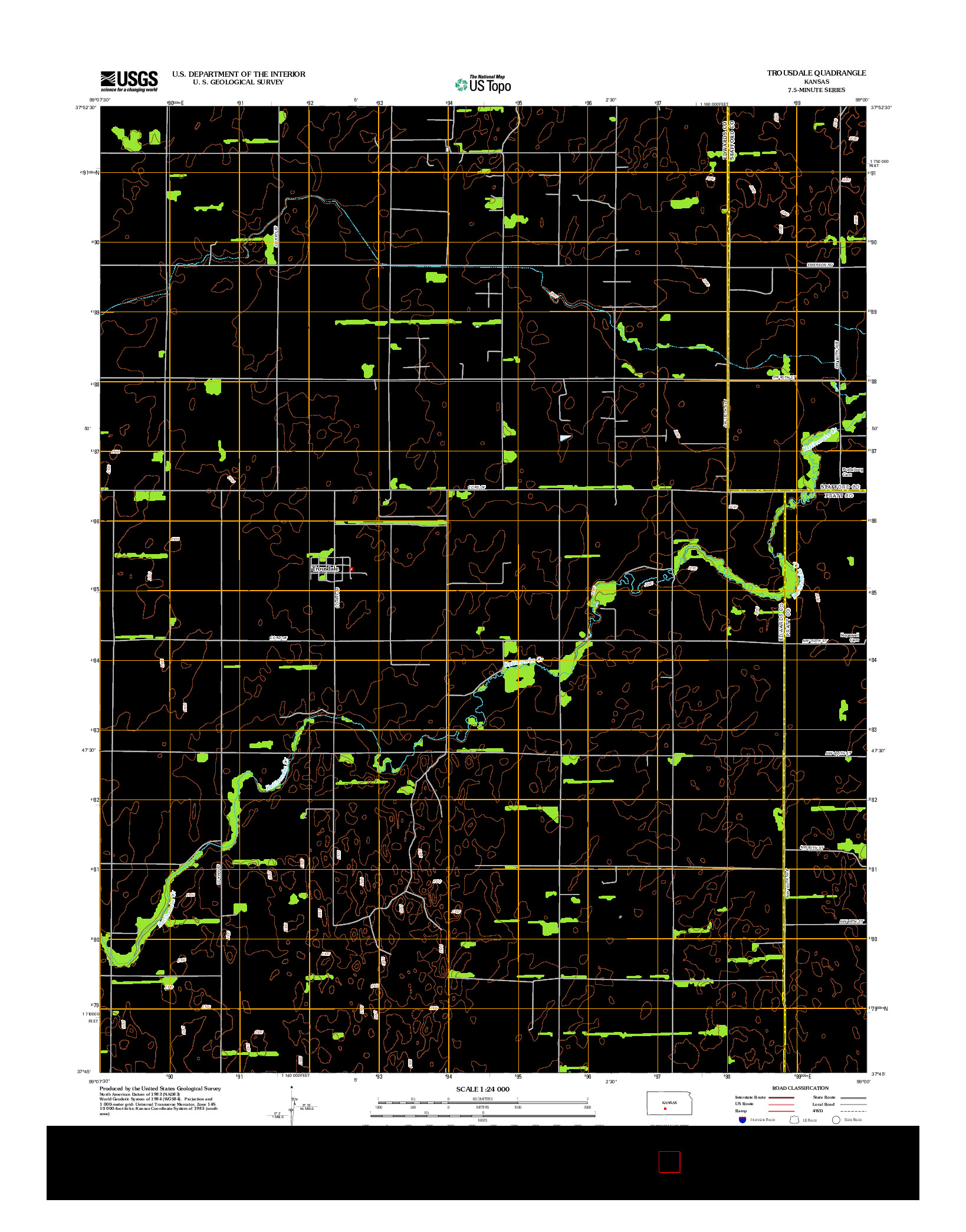 USGS US TOPO 7.5-MINUTE MAP FOR TROUSDALE, KS 2012