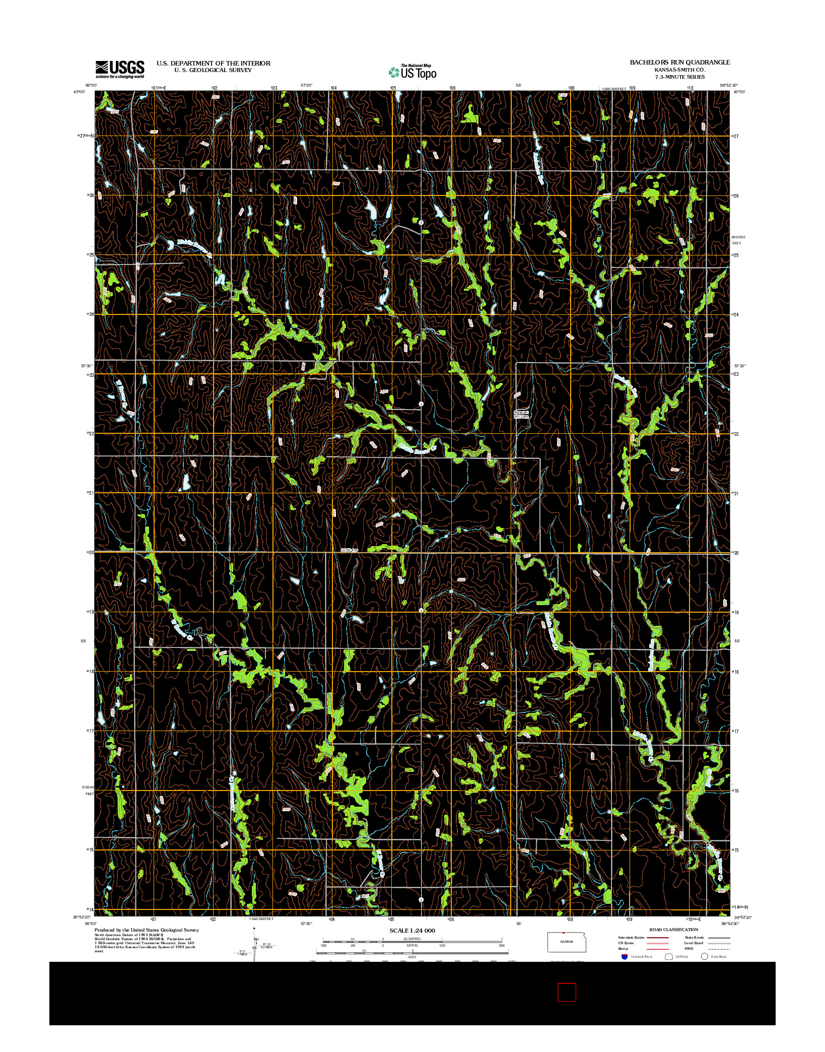 USGS US TOPO 7.5-MINUTE MAP FOR BACHELORS RUN, KS 2012