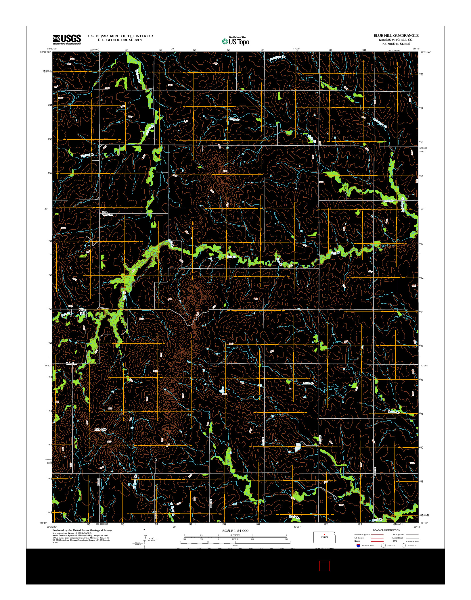 USGS US TOPO 7.5-MINUTE MAP FOR BLUE HILL, KS 2012