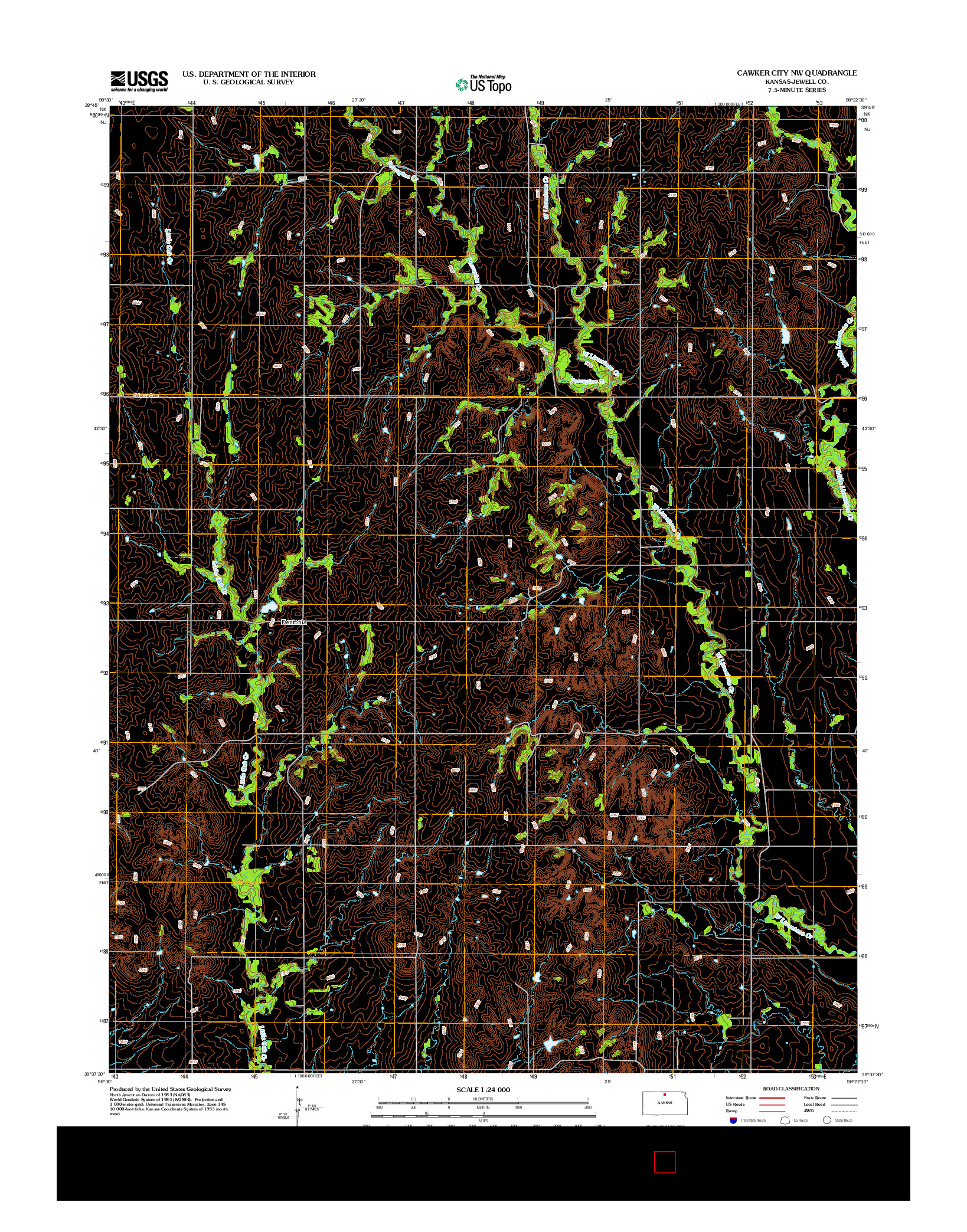 USGS US TOPO 7.5-MINUTE MAP FOR CAWKER CITY NW, KS 2012