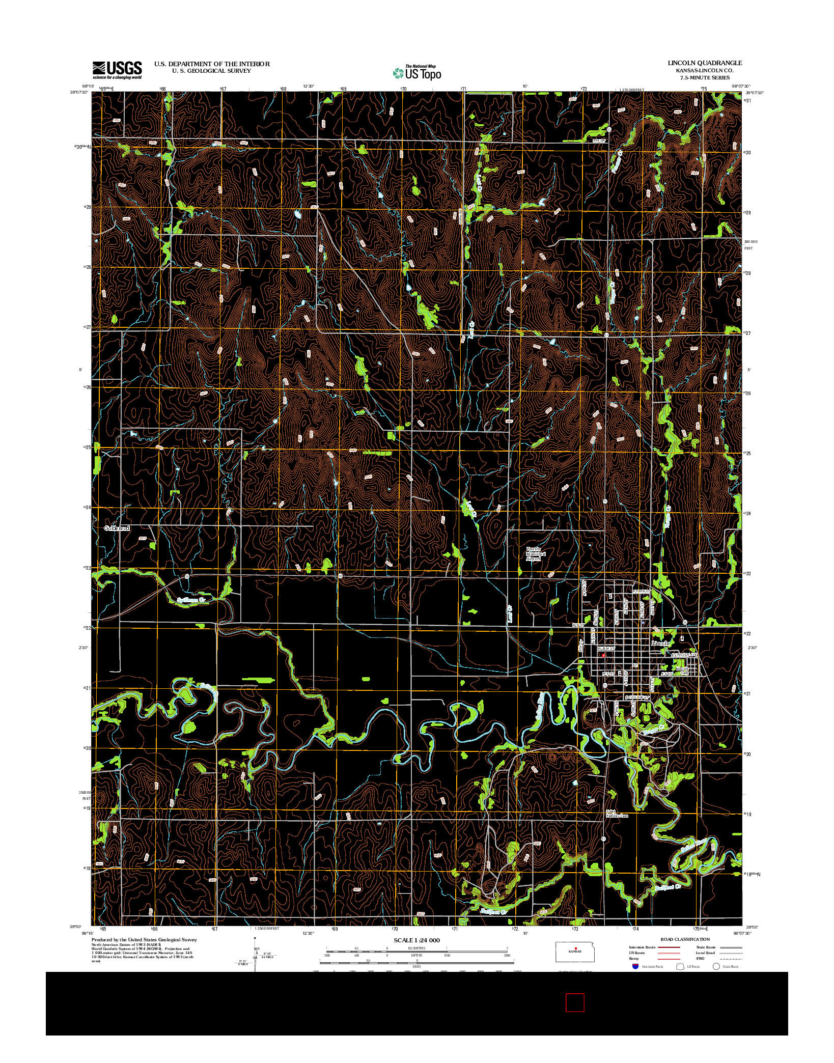 USGS US TOPO 7.5-MINUTE MAP FOR LINCOLN, KS 2012