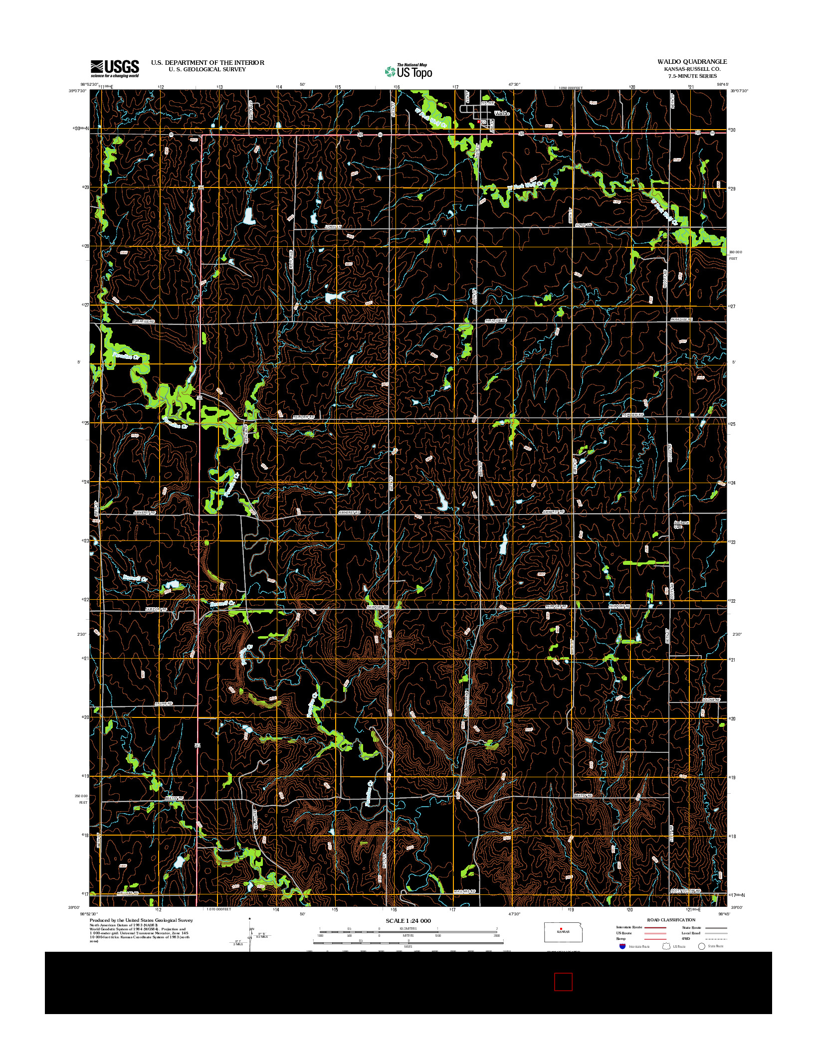 USGS US TOPO 7.5-MINUTE MAP FOR WALDO, KS 2012