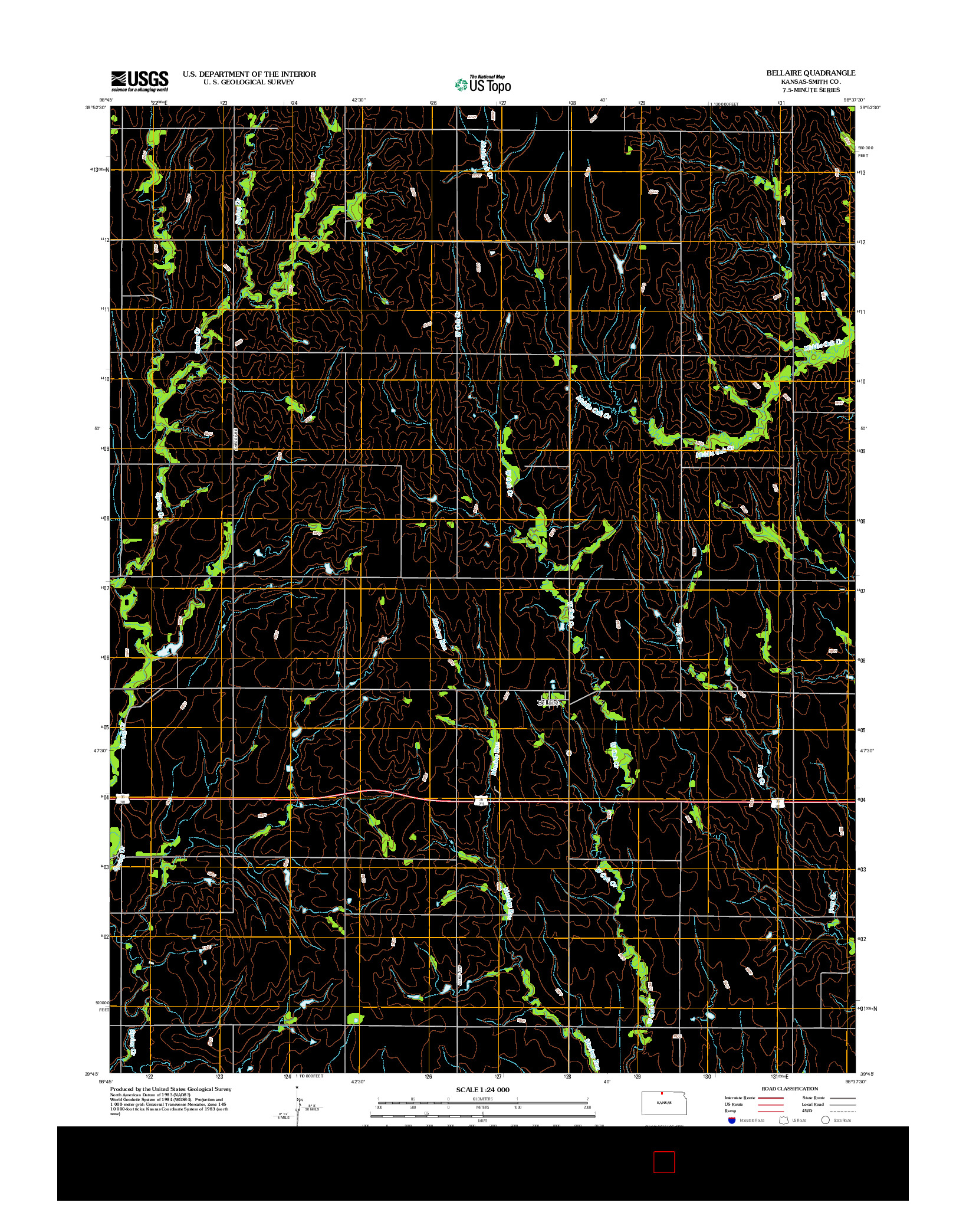 USGS US TOPO 7.5-MINUTE MAP FOR BELLAIRE, KS 2012