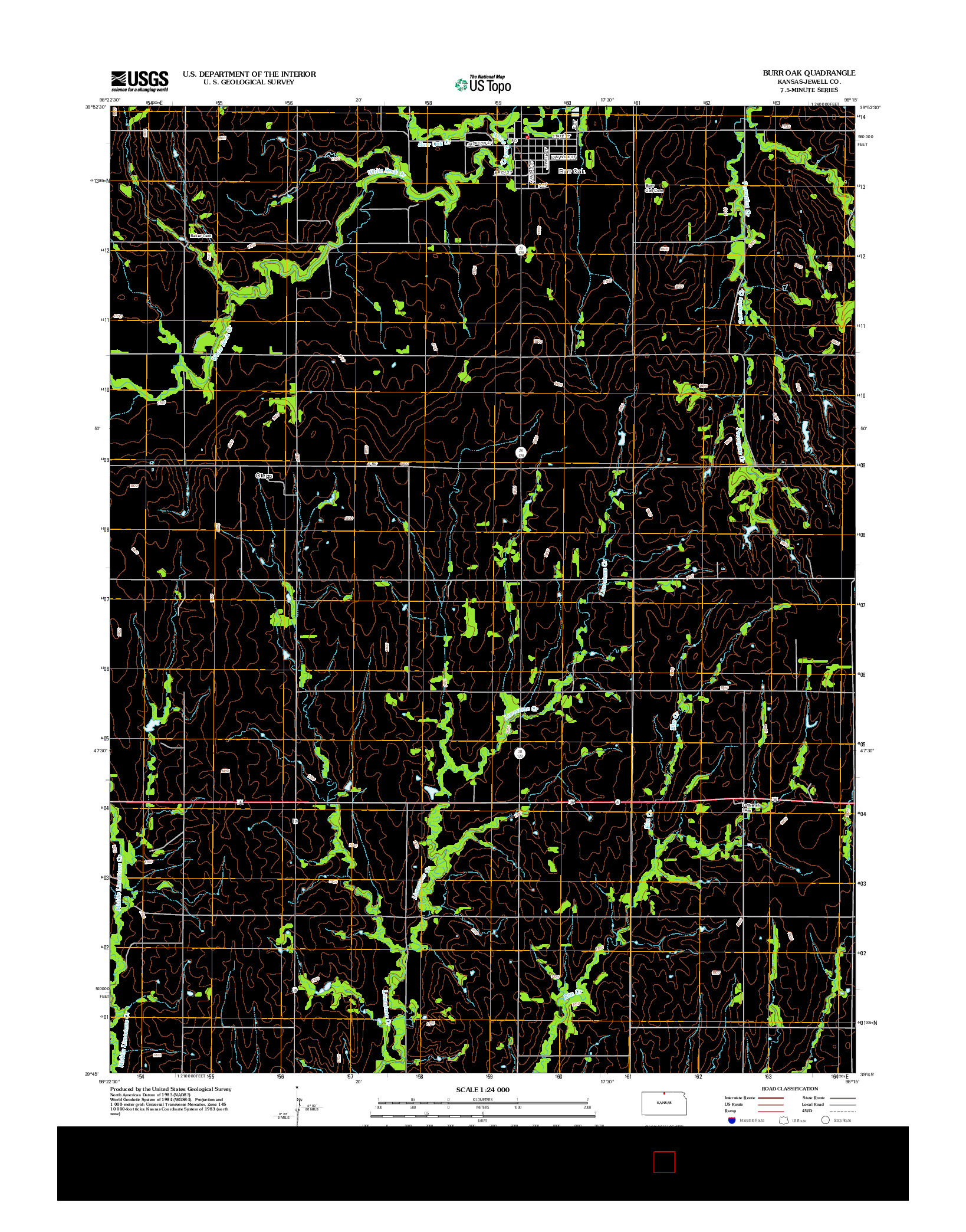 USGS US TOPO 7.5-MINUTE MAP FOR BURR OAK, KS 2012
