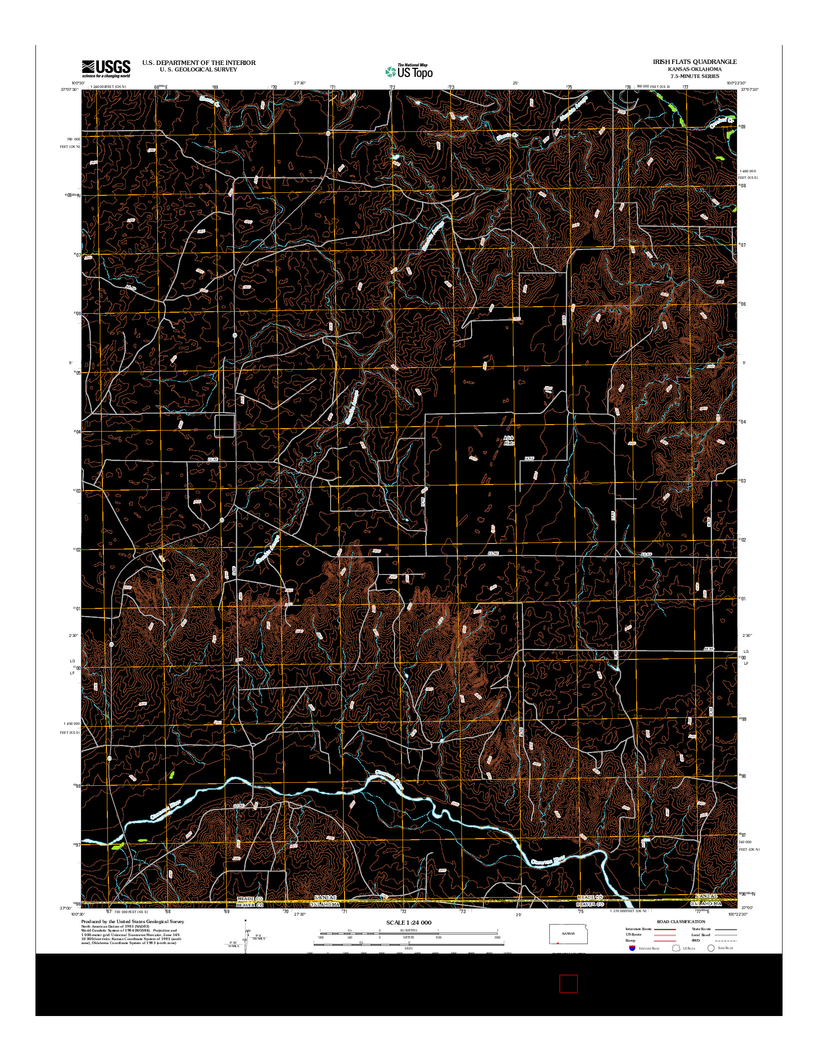 USGS US TOPO 7.5-MINUTE MAP FOR IRISH FLATS, KS-OK 2012