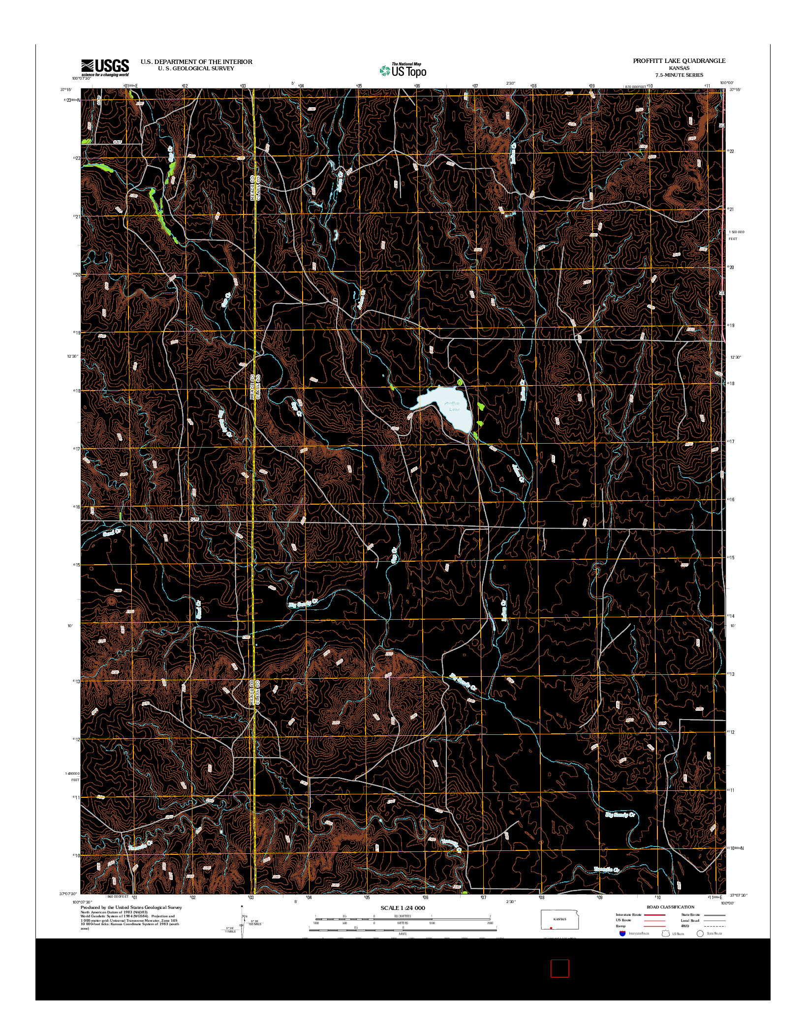 USGS US TOPO 7.5-MINUTE MAP FOR PROFFITT LAKE, KS 2012