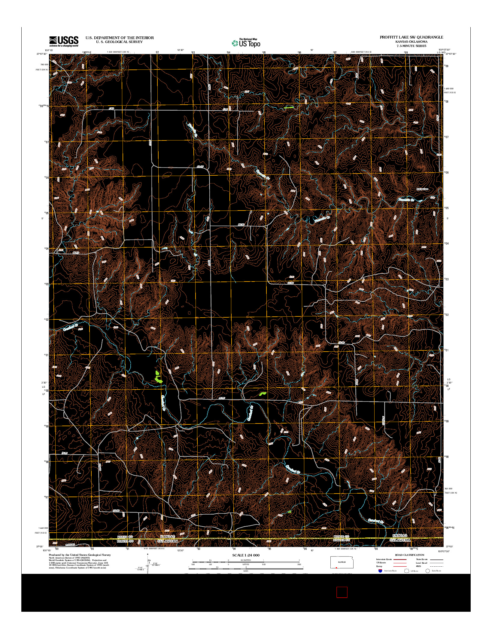 USGS US TOPO 7.5-MINUTE MAP FOR PROFFITT LAKE SW, KS-OK 2012