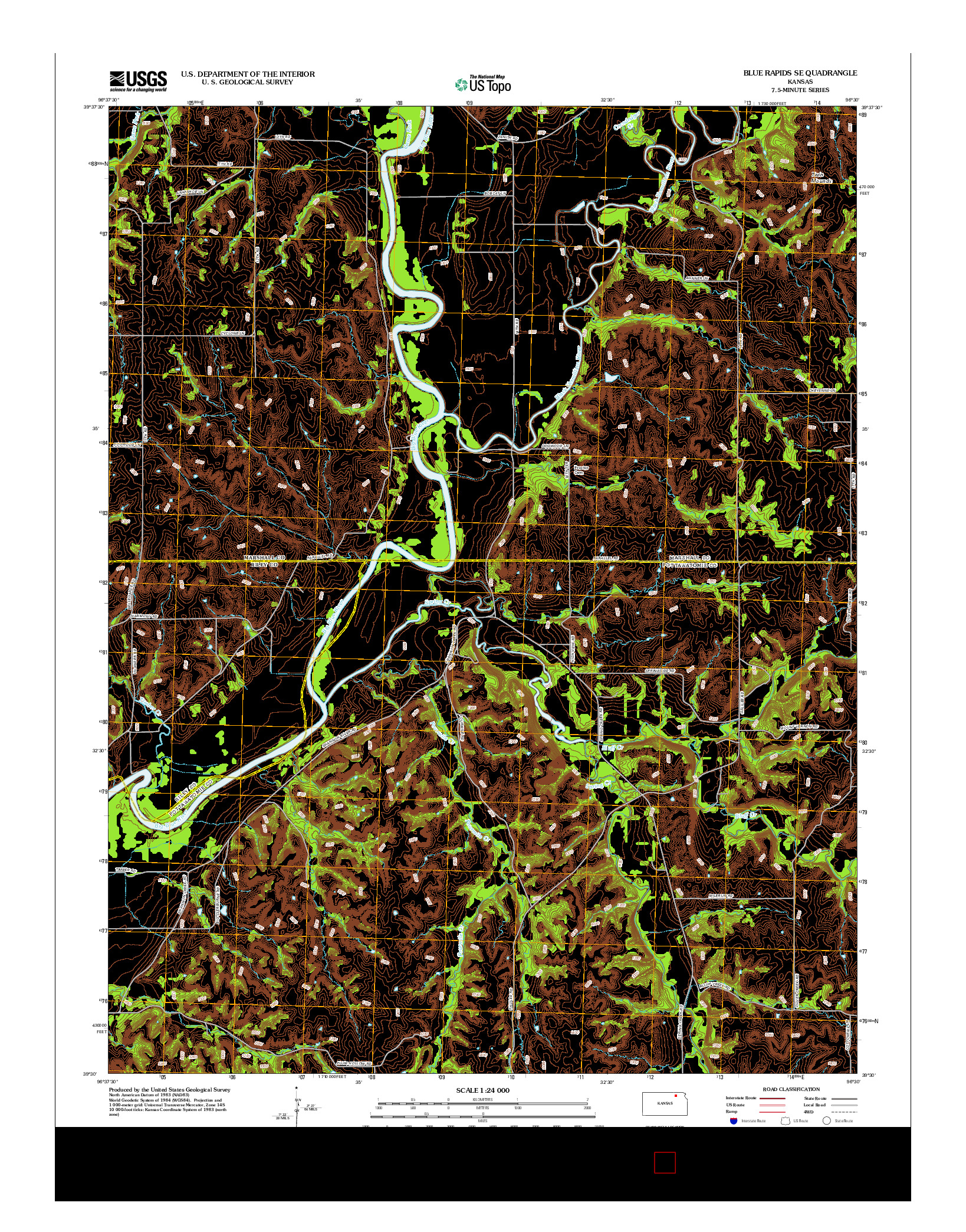 USGS US TOPO 7.5-MINUTE MAP FOR BLUE RAPIDS SE, KS 2012
