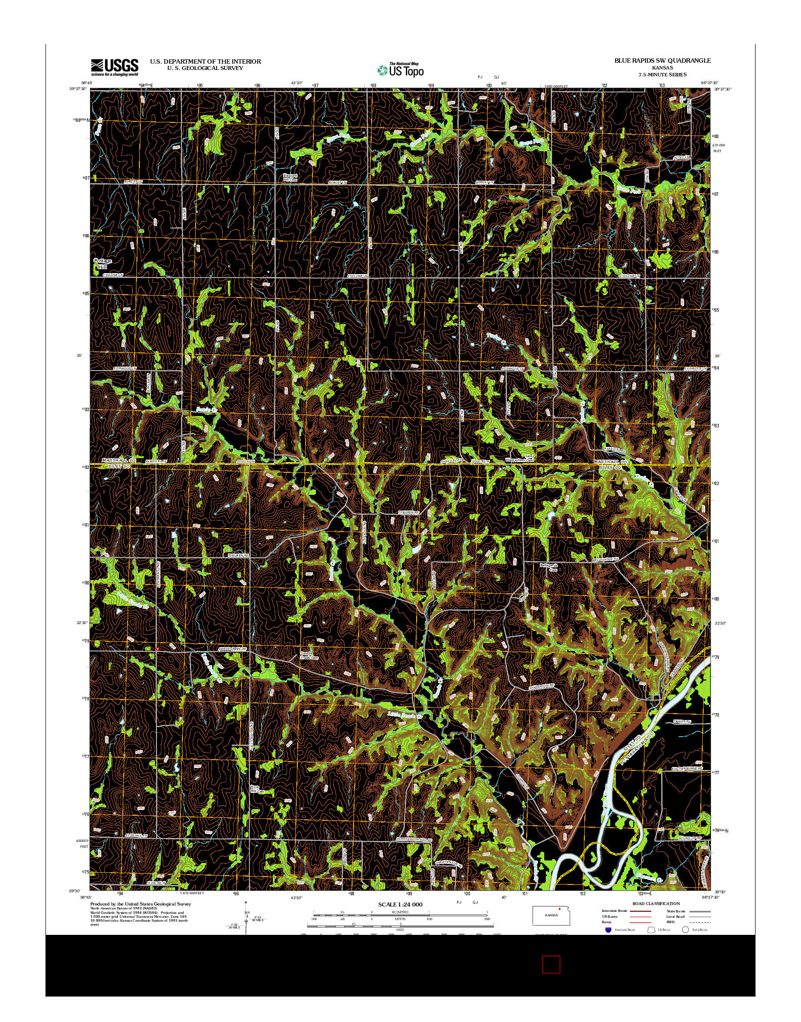USGS US TOPO 7.5-MINUTE MAP FOR BLUE RAPIDS SW, KS 2012