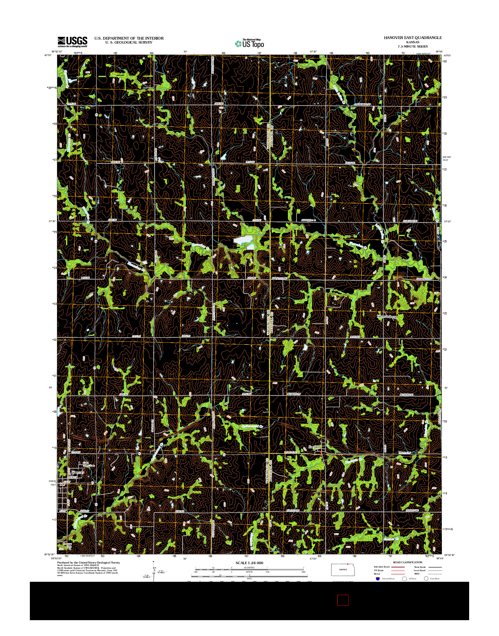 USGS US TOPO 7.5-MINUTE MAP FOR HANOVER EAST, KS 2012