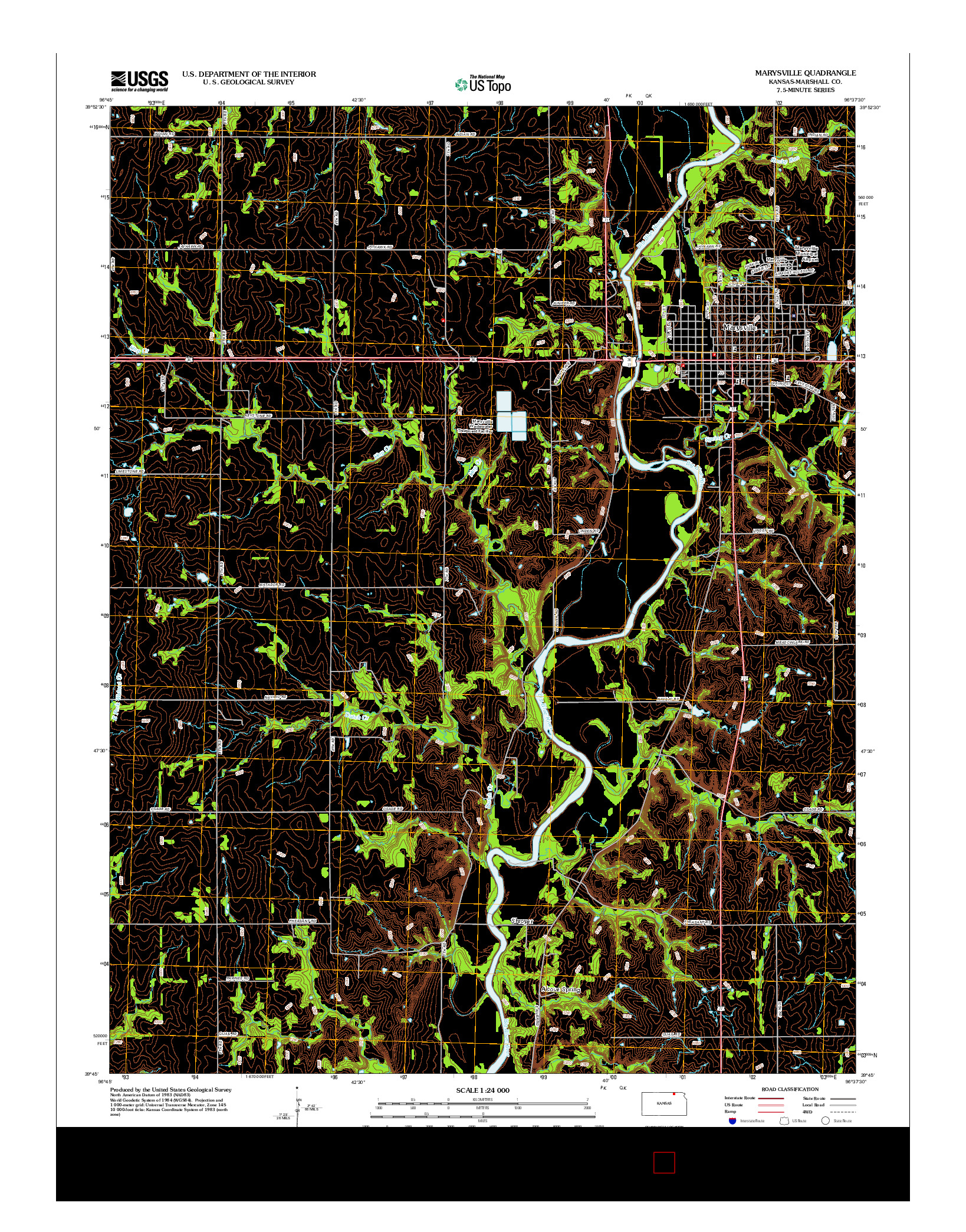 USGS US TOPO 7.5-MINUTE MAP FOR MARYSVILLE, KS 2012