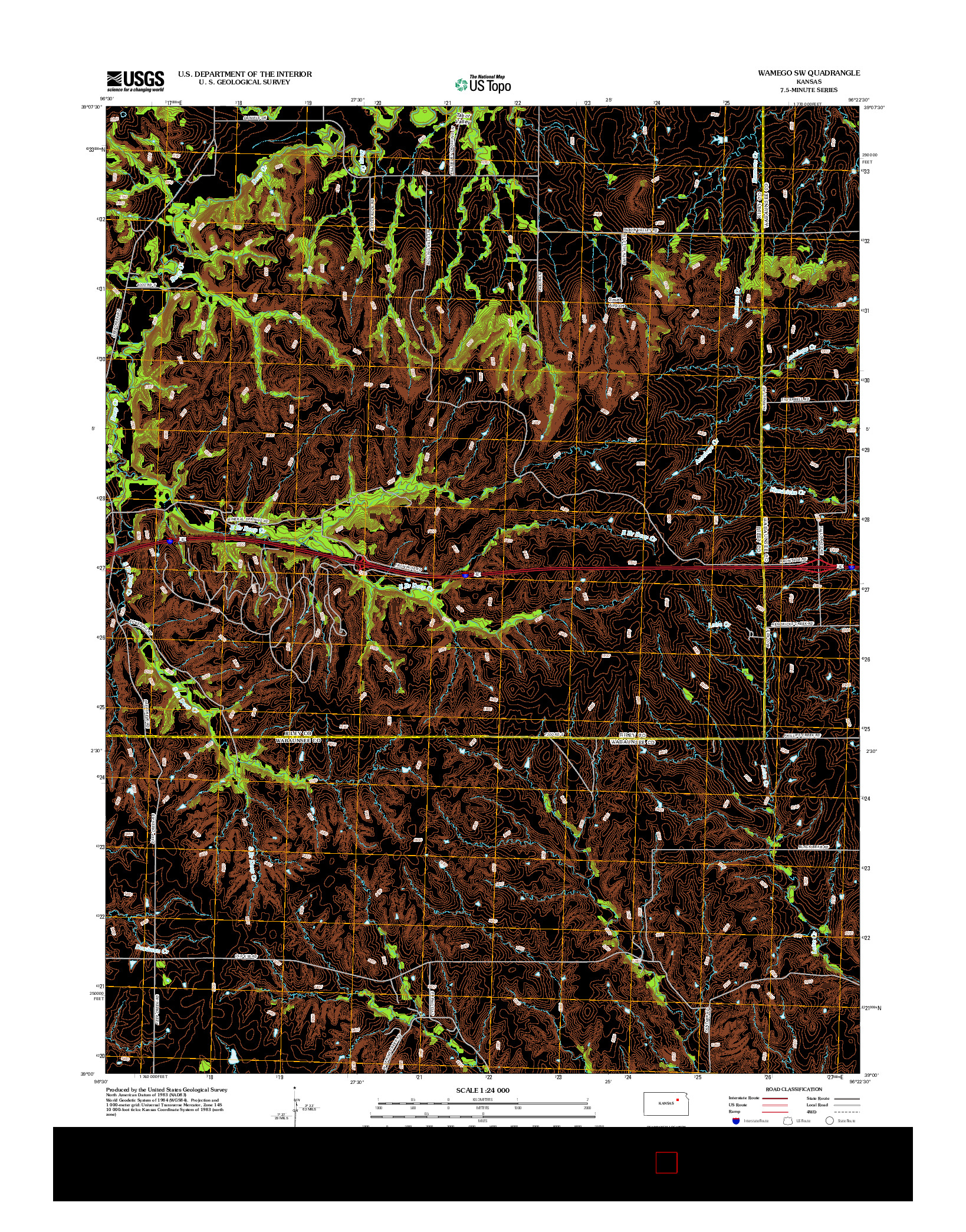 USGS US TOPO 7.5-MINUTE MAP FOR WAMEGO SW, KS 2012