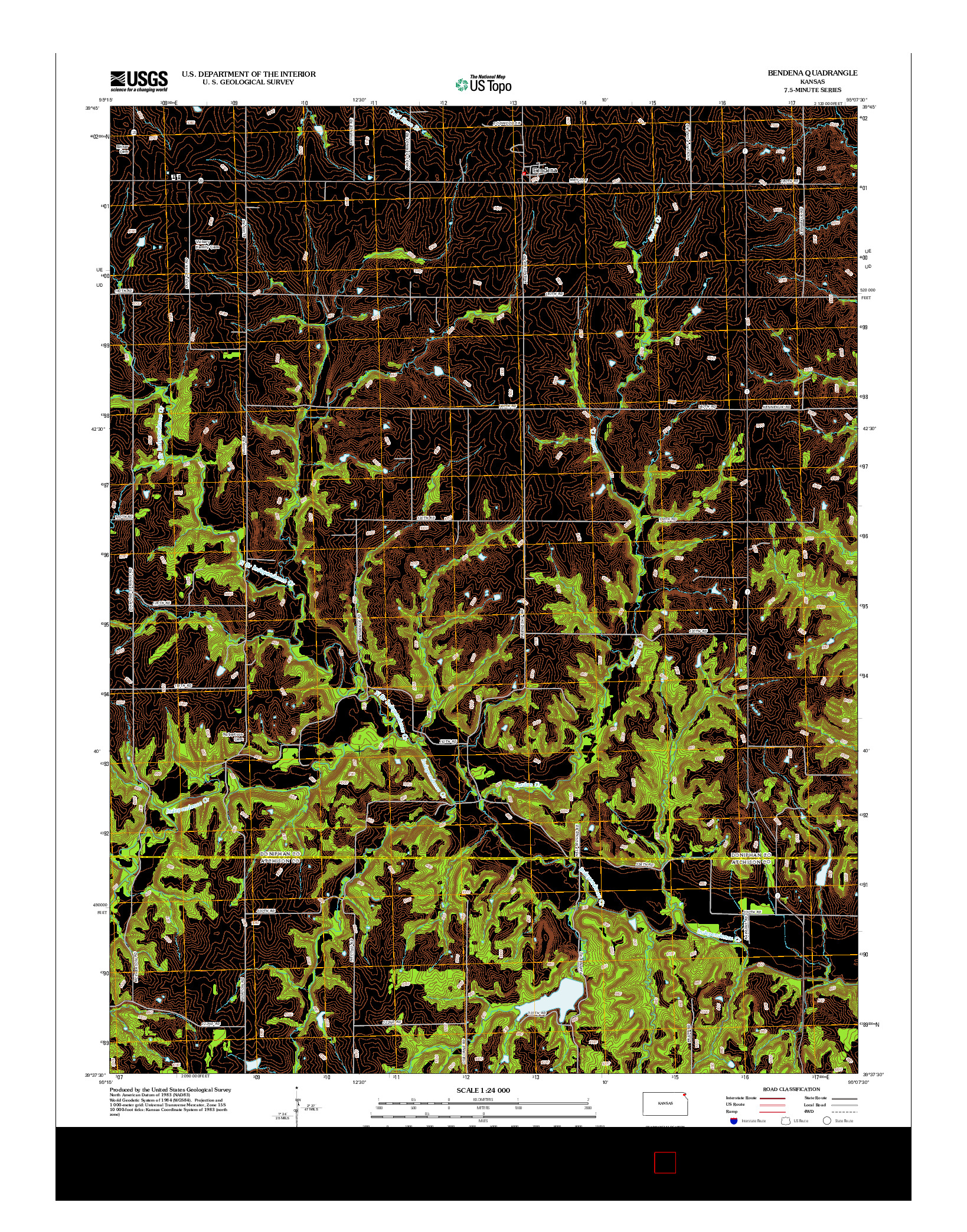 USGS US TOPO 7.5-MINUTE MAP FOR BENDENA, KS 2012