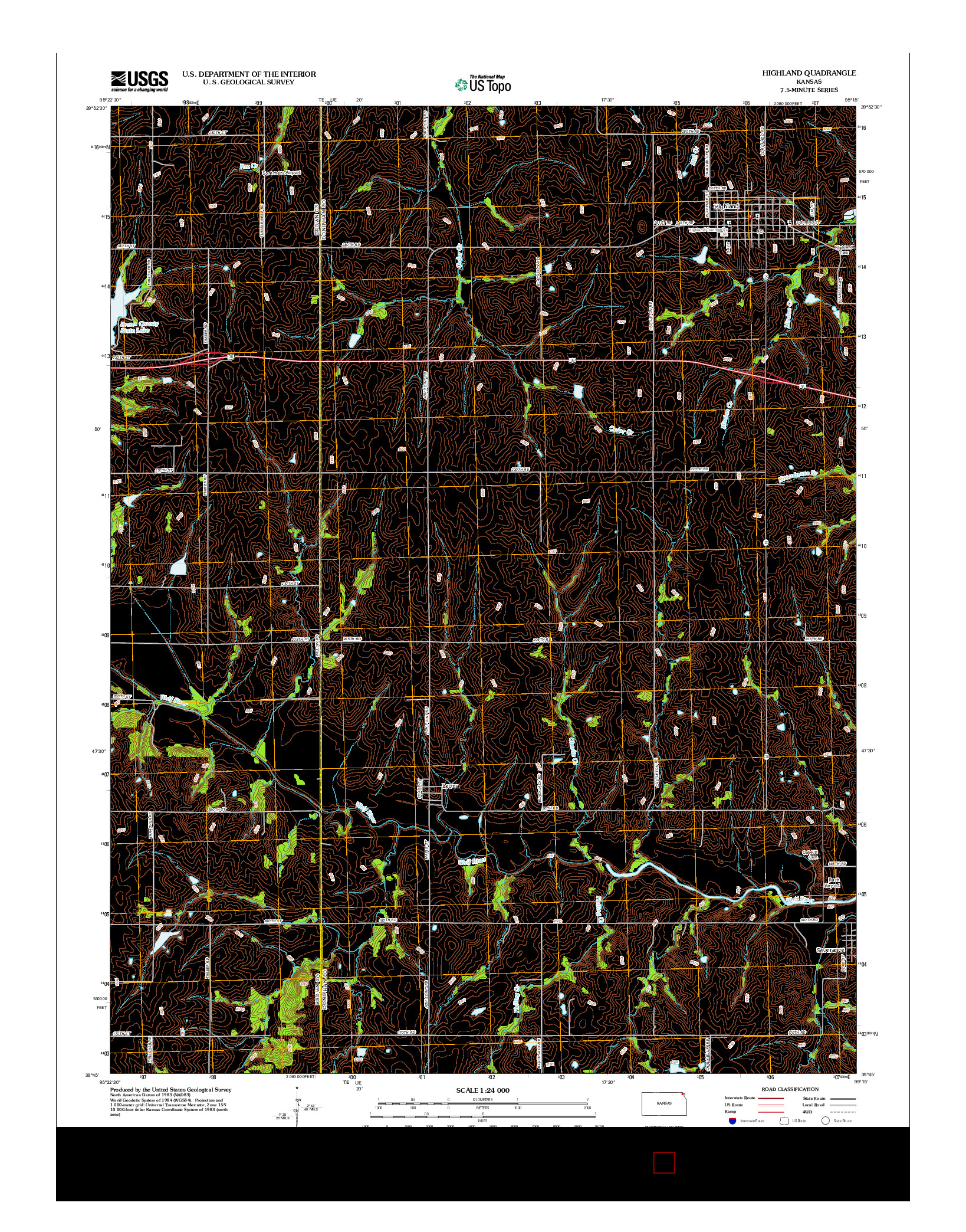 USGS US TOPO 7.5-MINUTE MAP FOR HIGHLAND, KS 2012