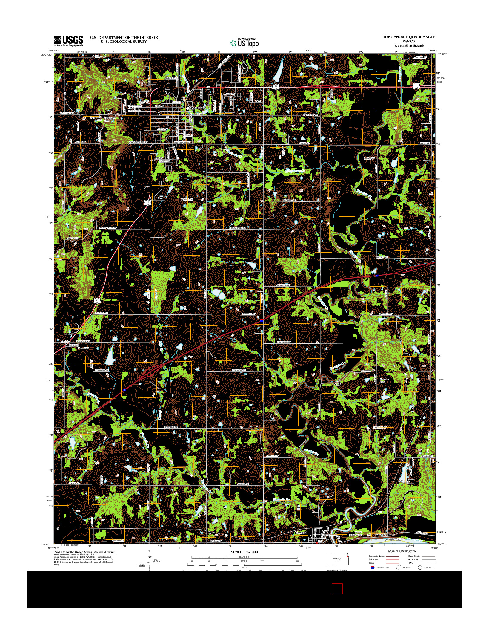 USGS US TOPO 7.5-MINUTE MAP FOR TONGANOXIE, KS 2012