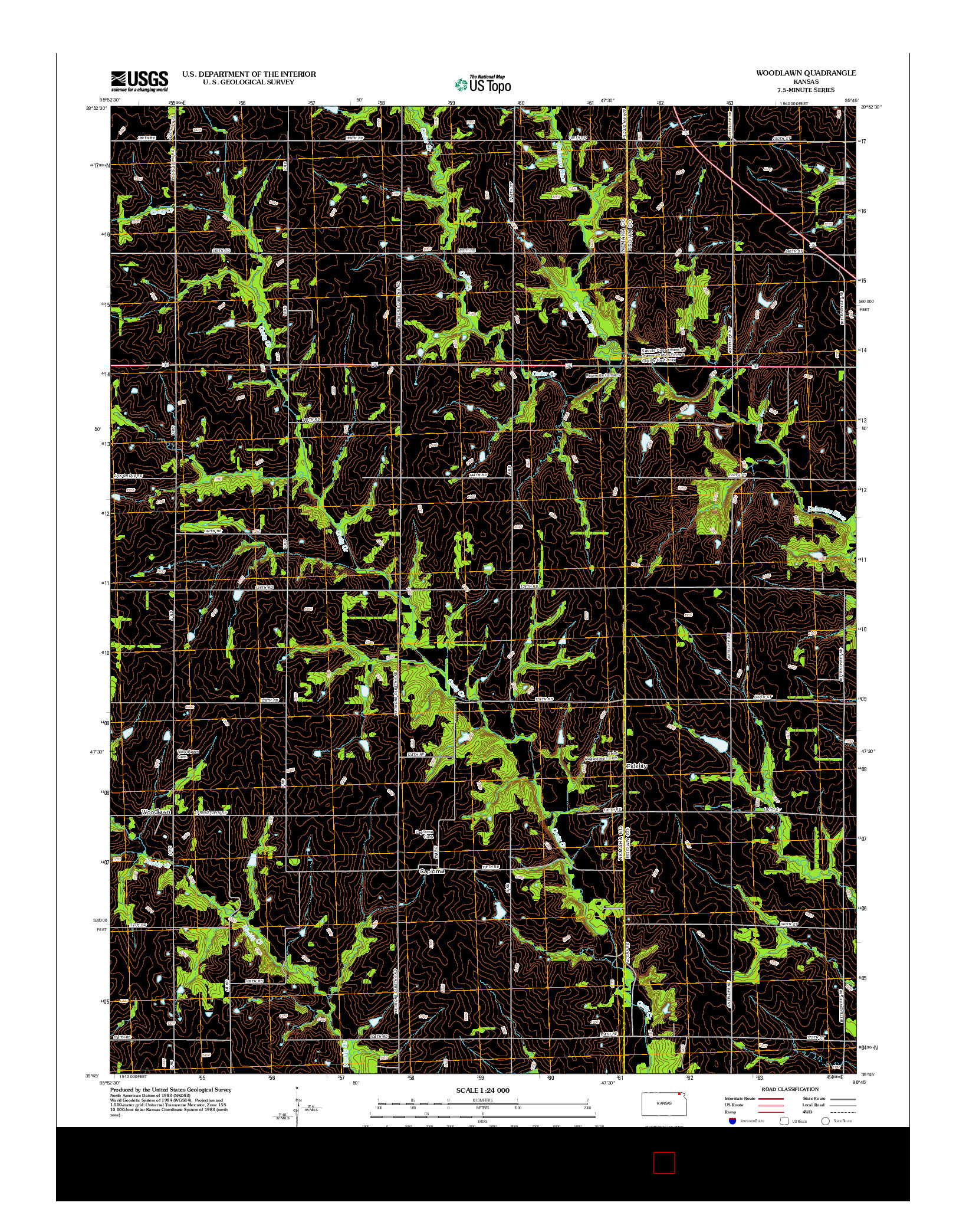 USGS US TOPO 7.5-MINUTE MAP FOR WOODLAWN, KS 2012