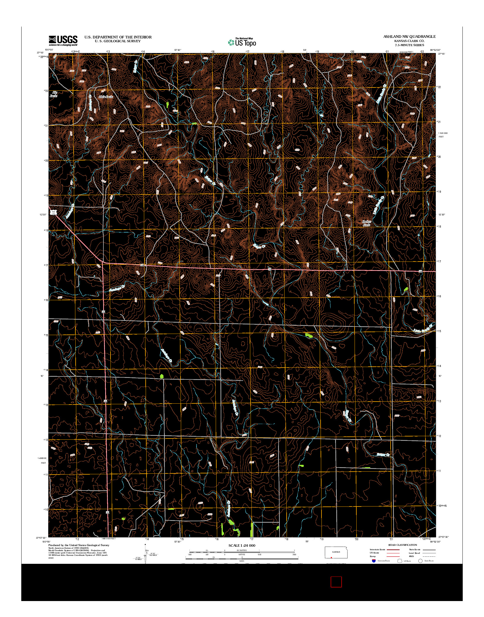 USGS US TOPO 7.5-MINUTE MAP FOR ASHLAND NW, KS 2012