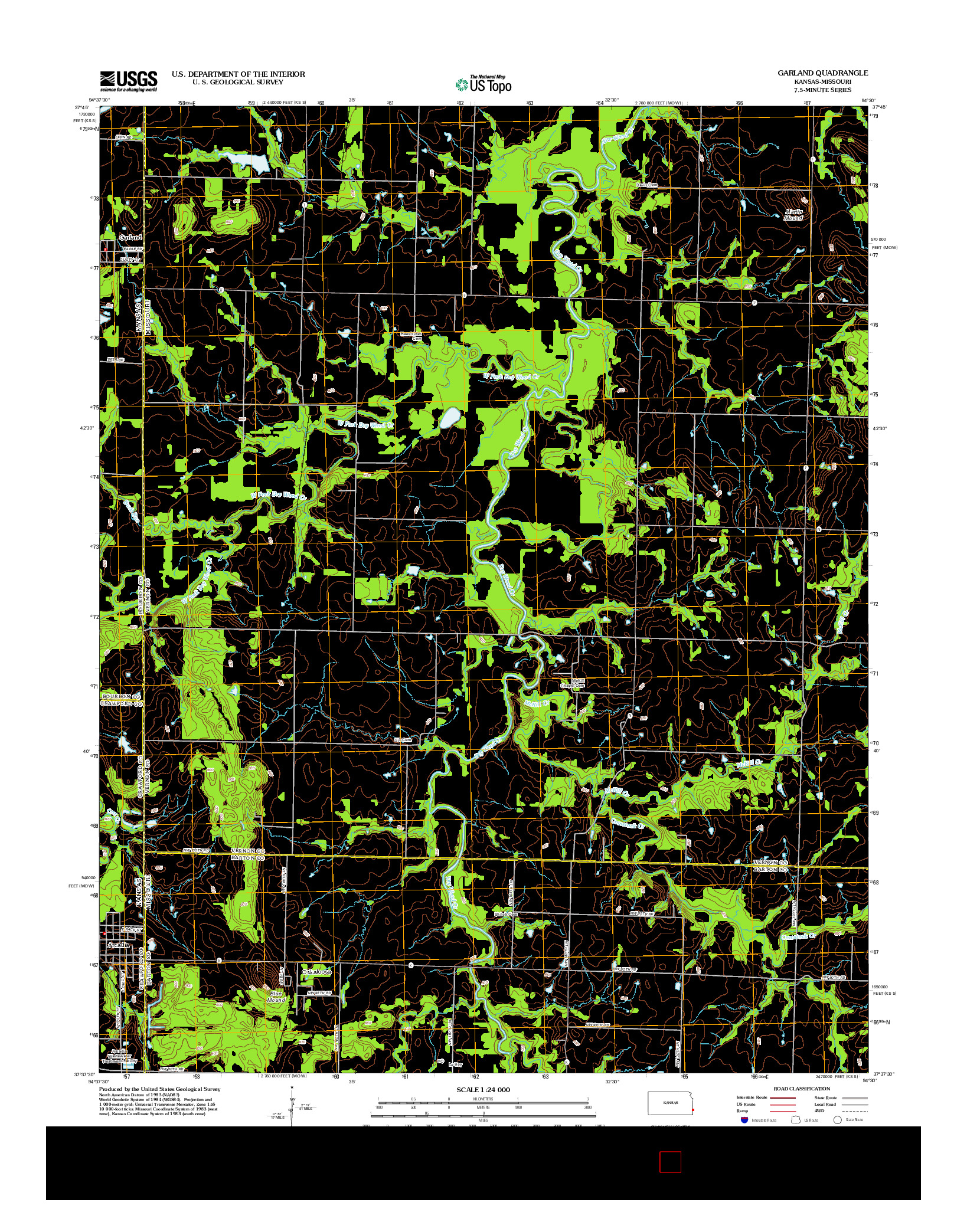 USGS US TOPO 7.5-MINUTE MAP FOR GARLAND, KS-MO 2012