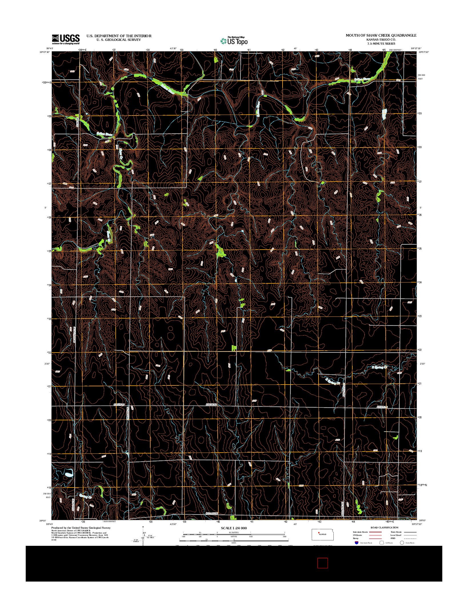 USGS US TOPO 7.5-MINUTE MAP FOR MOUTH OF SHAW CREEK, KS 2012