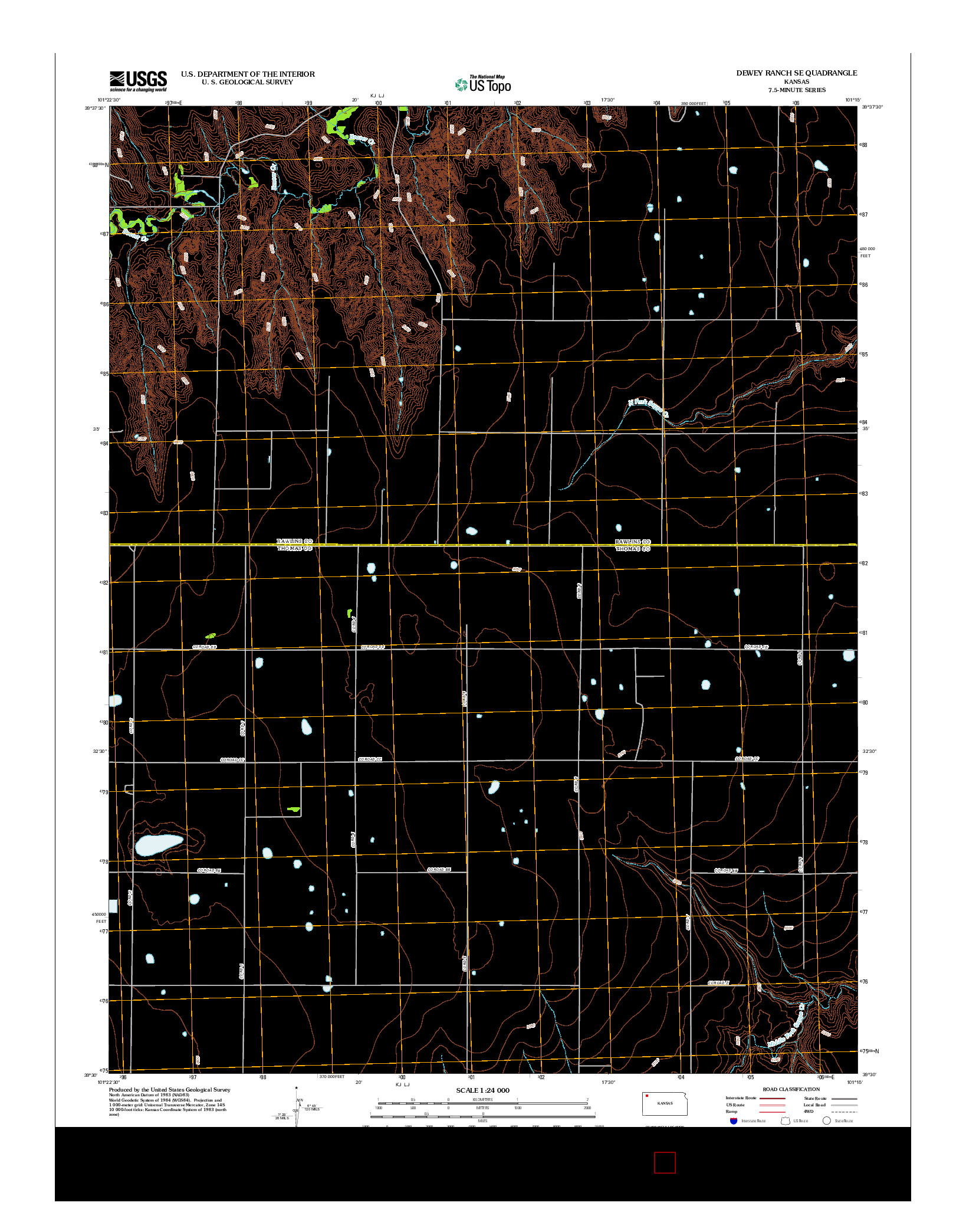 USGS US TOPO 7.5-MINUTE MAP FOR DEWEY RANCH SE, KS 2012