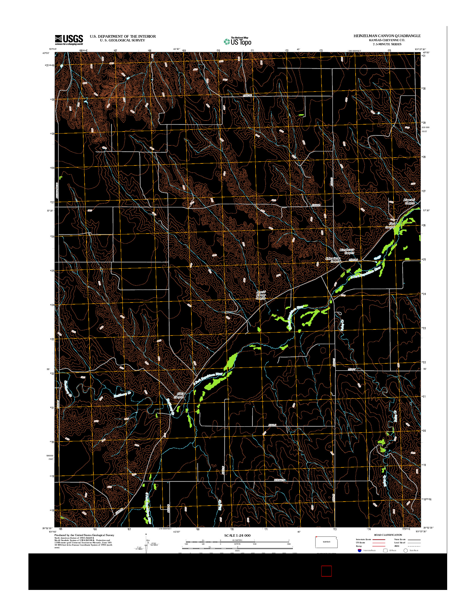 USGS US TOPO 7.5-MINUTE MAP FOR HEINZELMAN CANYON, KS 2012