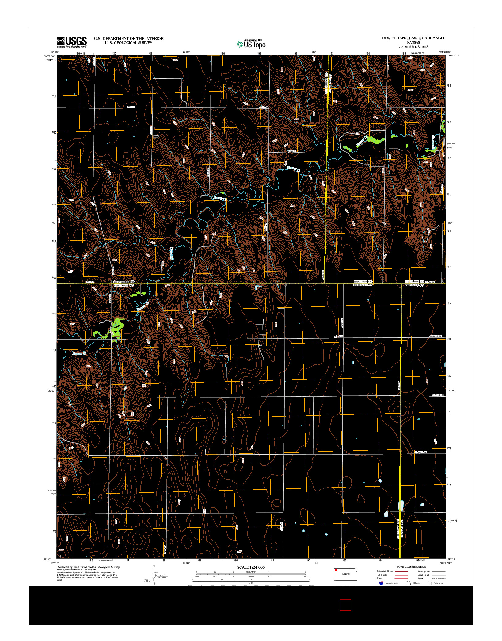 USGS US TOPO 7.5-MINUTE MAP FOR DEWEY RANCH SW, KS 2012