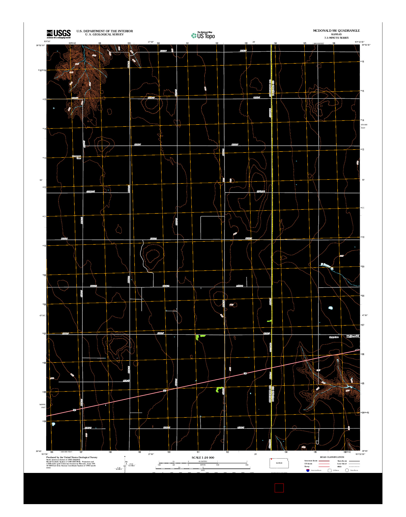 USGS US TOPO 7.5-MINUTE MAP FOR MCDONALD SW, KS 2012
