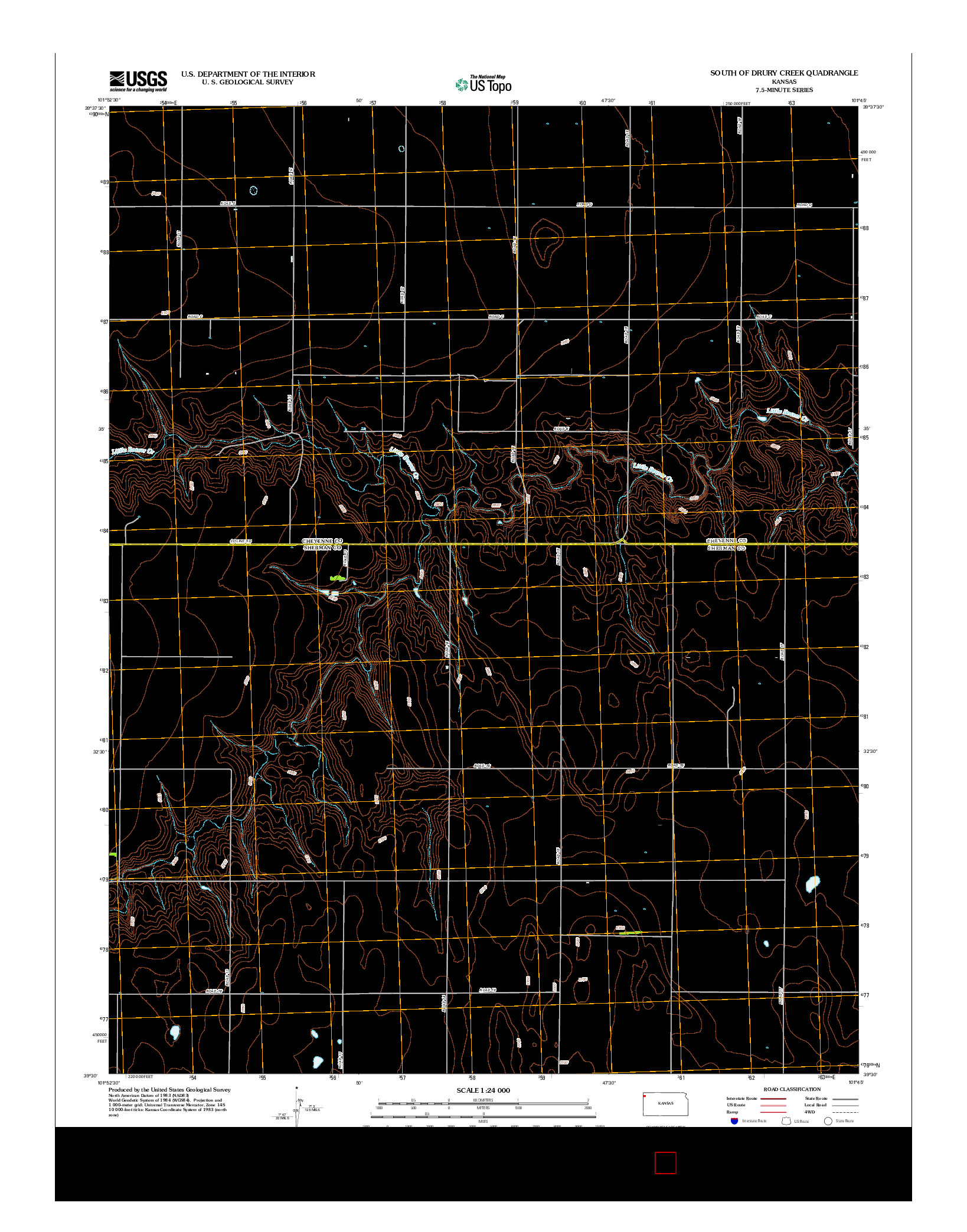USGS US TOPO 7.5-MINUTE MAP FOR SOUTH OF DRURY CREEK, KS 2012