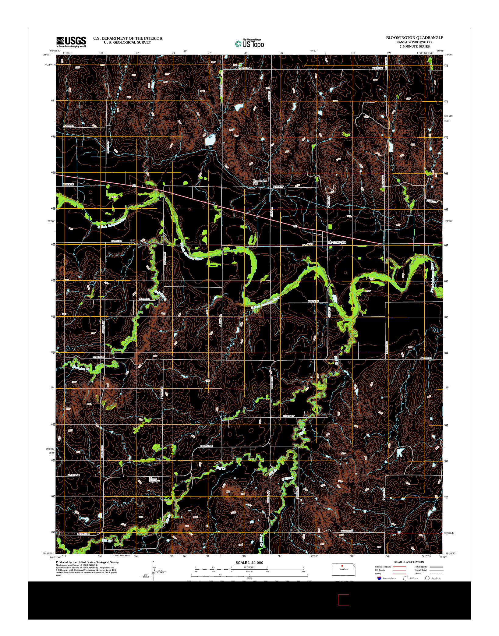 USGS US TOPO 7.5-MINUTE MAP FOR BLOOMINGTON, KS 2012