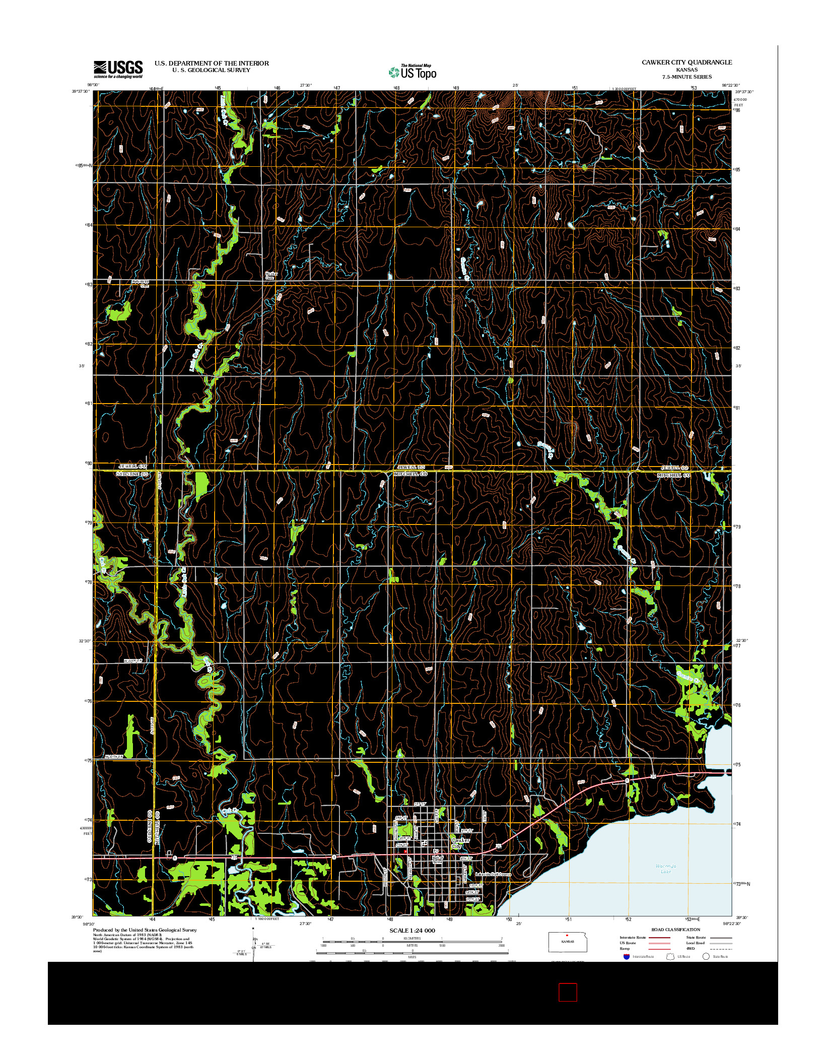 USGS US TOPO 7.5-MINUTE MAP FOR CAWKER CITY, KS 2012