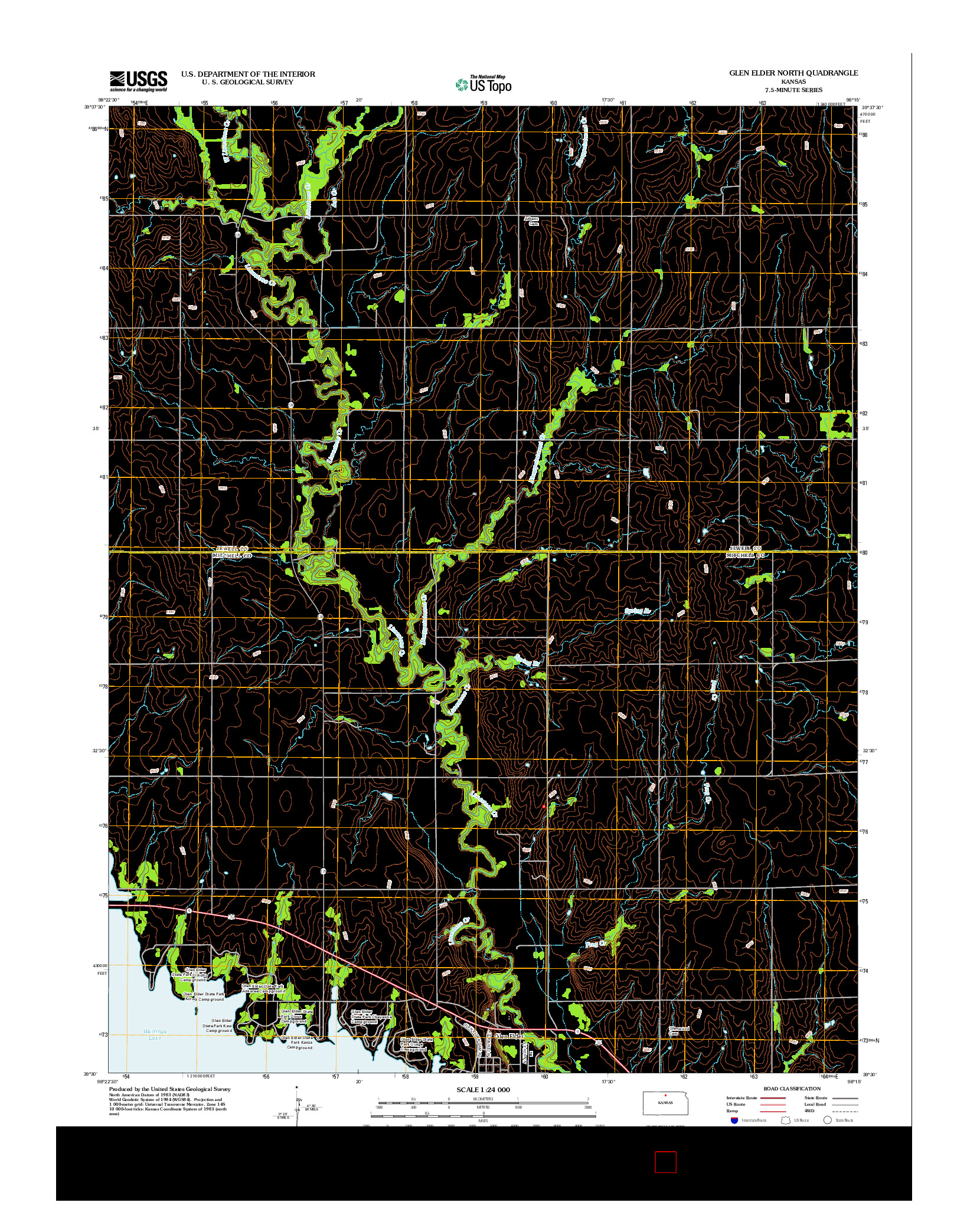 USGS US TOPO 7.5-MINUTE MAP FOR GLEN ELDER NORTH, KS 2012