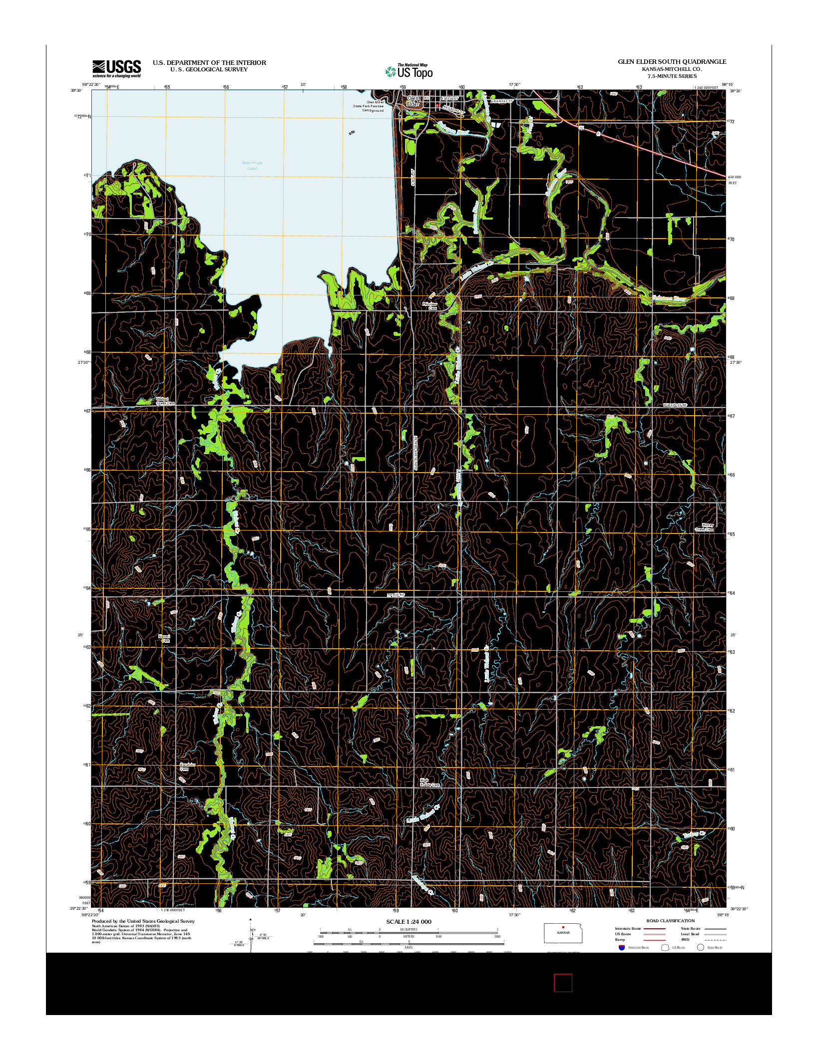 USGS US TOPO 7.5-MINUTE MAP FOR GLEN ELDER SOUTH, KS 2012