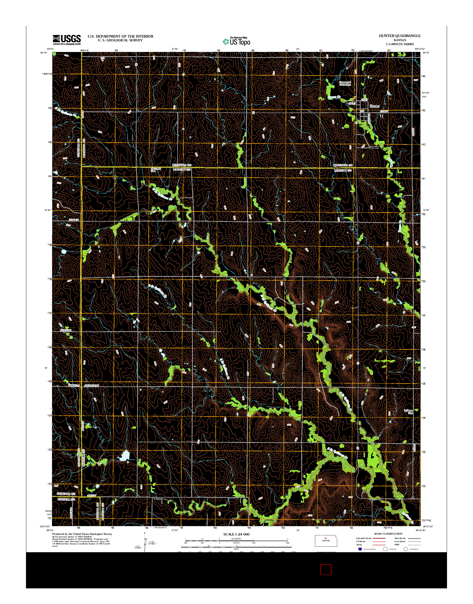 USGS US TOPO 7.5-MINUTE MAP FOR HUNTER, KS 2012