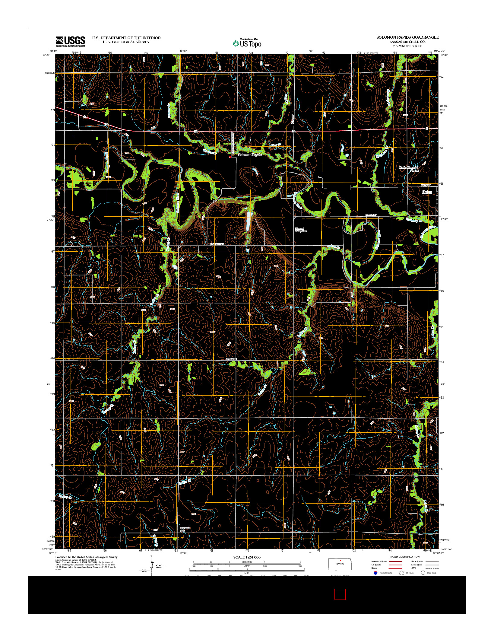 USGS US TOPO 7.5-MINUTE MAP FOR SOLOMON RAPIDS, KS 2012