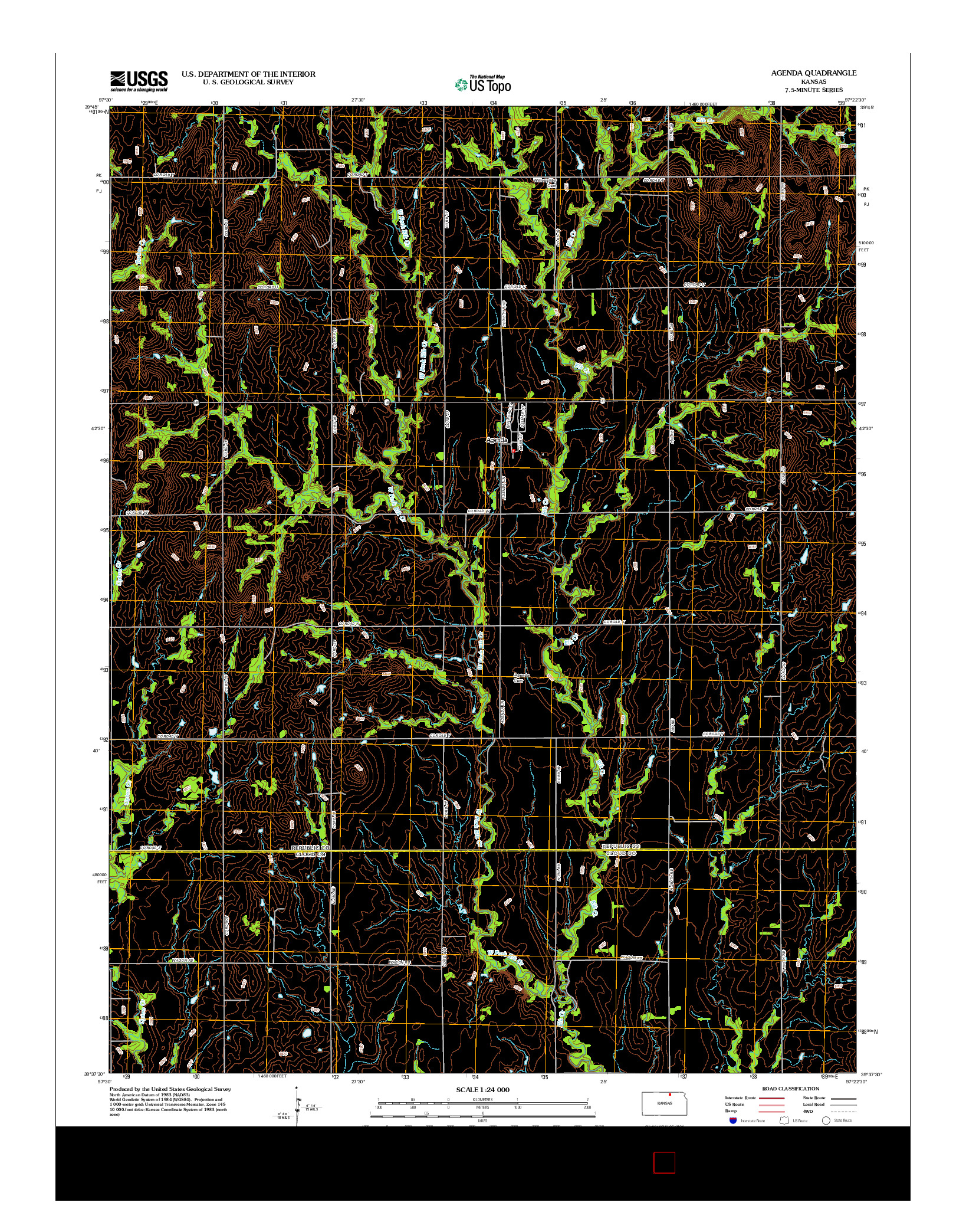 USGS US TOPO 7.5-MINUTE MAP FOR AGENDA, KS 2012