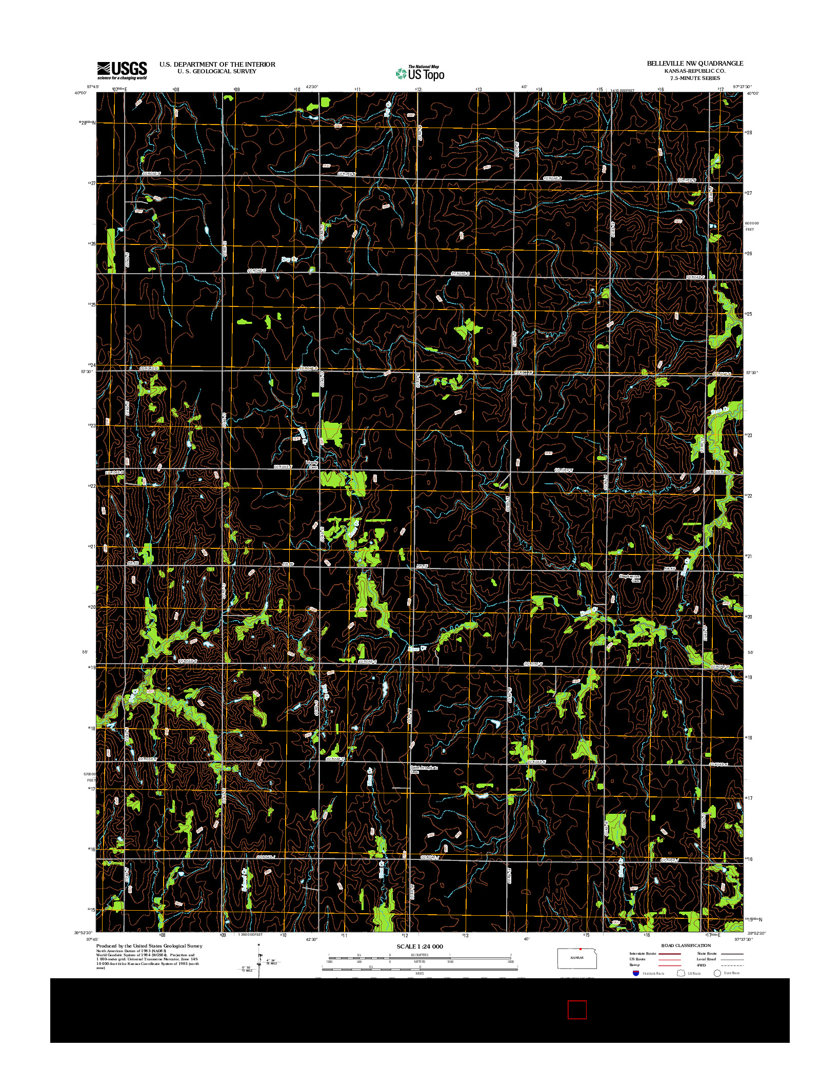 USGS US TOPO 7.5-MINUTE MAP FOR BELLEVILLE NW, KS 2012