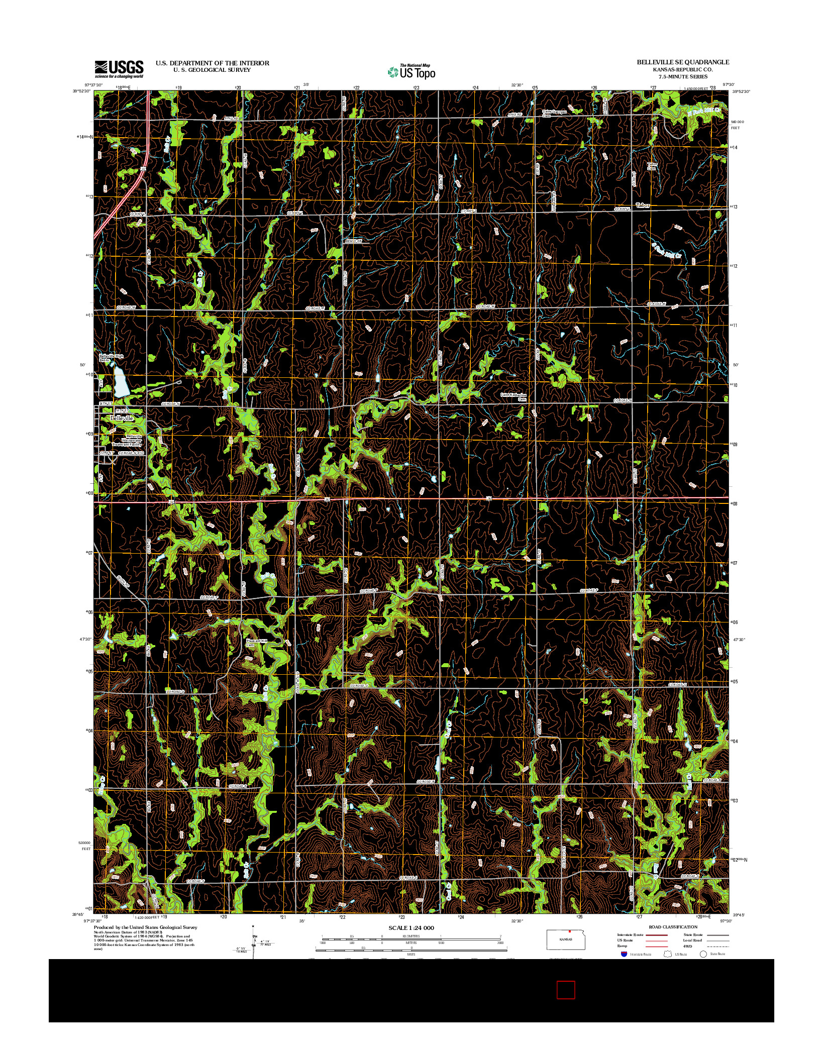 USGS US TOPO 7.5-MINUTE MAP FOR BELLEVILLE SE, KS 2012