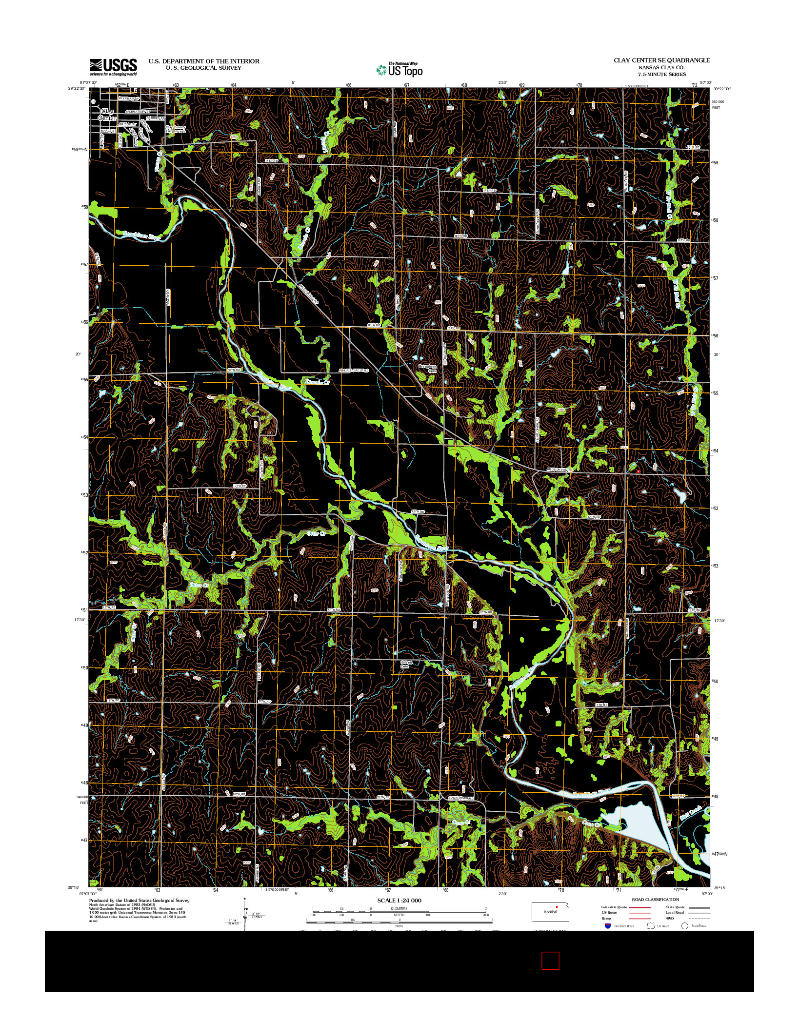 USGS US TOPO 7.5-MINUTE MAP FOR CLAY CENTER SE, KS 2012