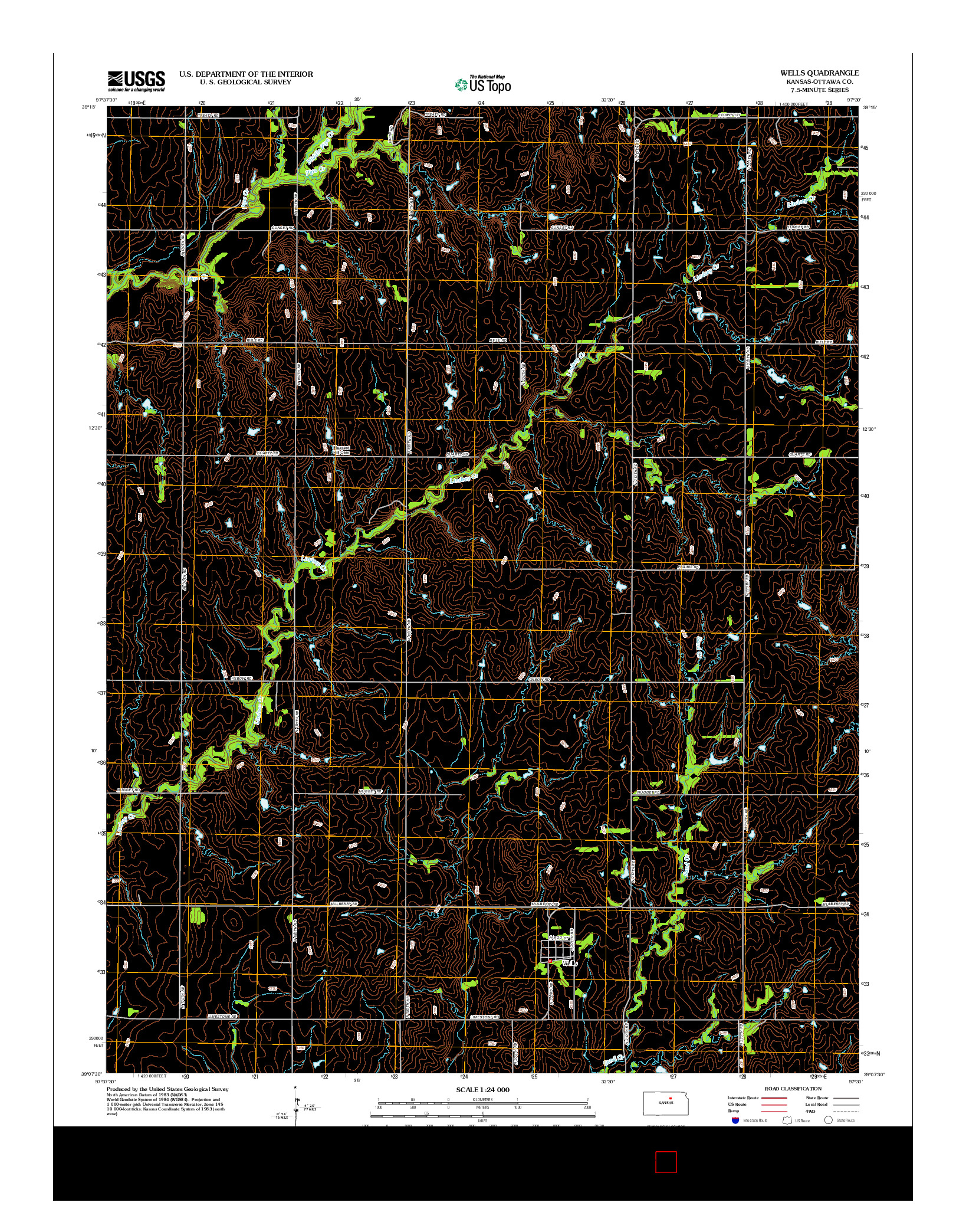 USGS US TOPO 7.5-MINUTE MAP FOR WELLS, KS 2012