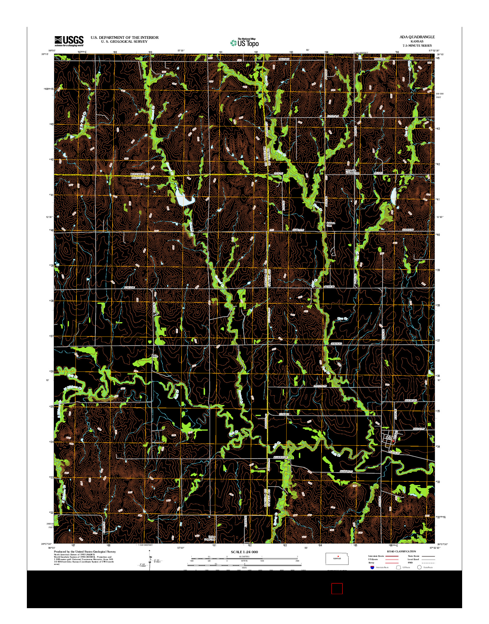 USGS US TOPO 7.5-MINUTE MAP FOR ADA, KS 2012