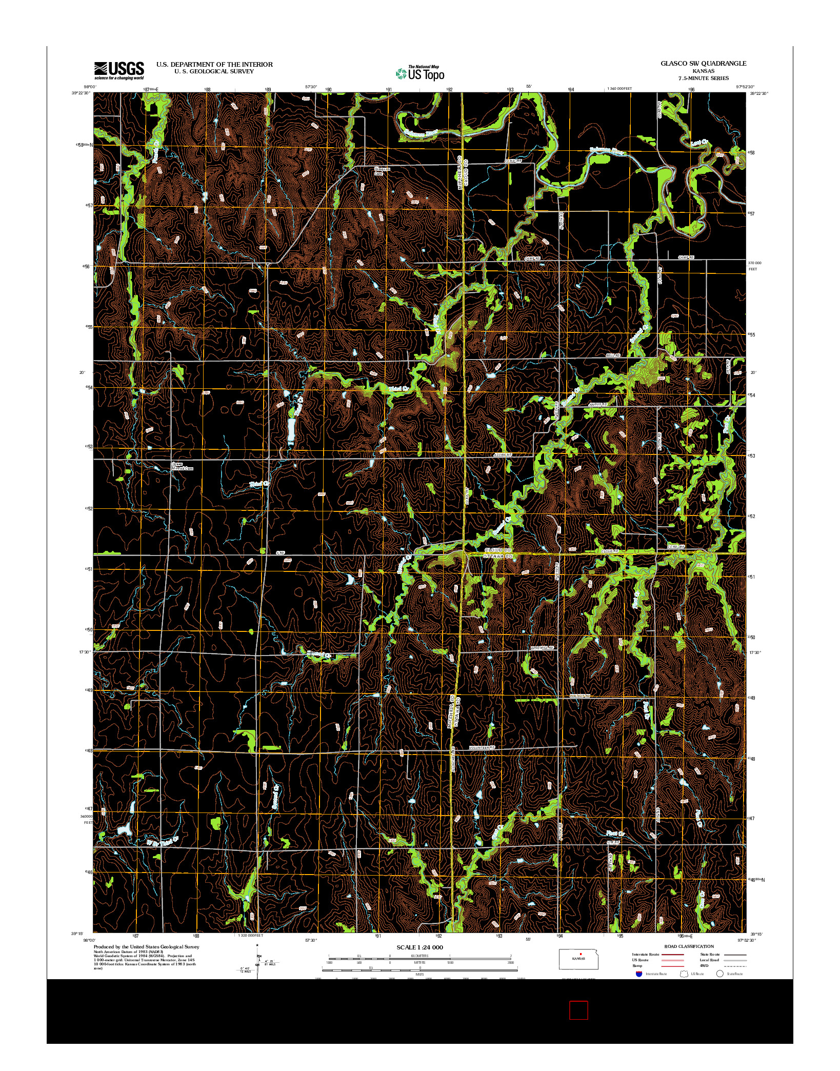 USGS US TOPO 7.5-MINUTE MAP FOR GLASCO SW, KS 2012