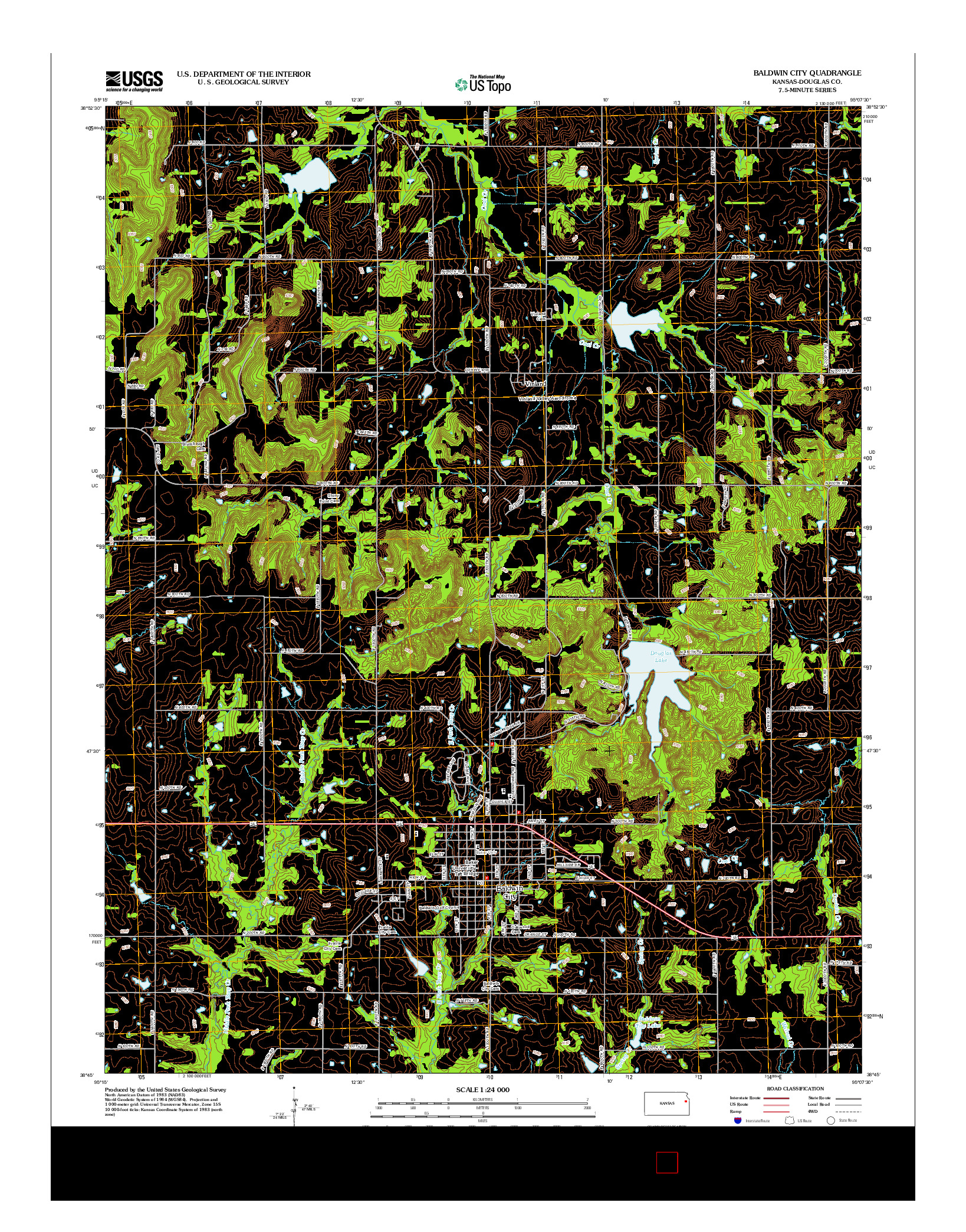 USGS US TOPO 7.5-MINUTE MAP FOR BALDWIN CITY, KS 2012