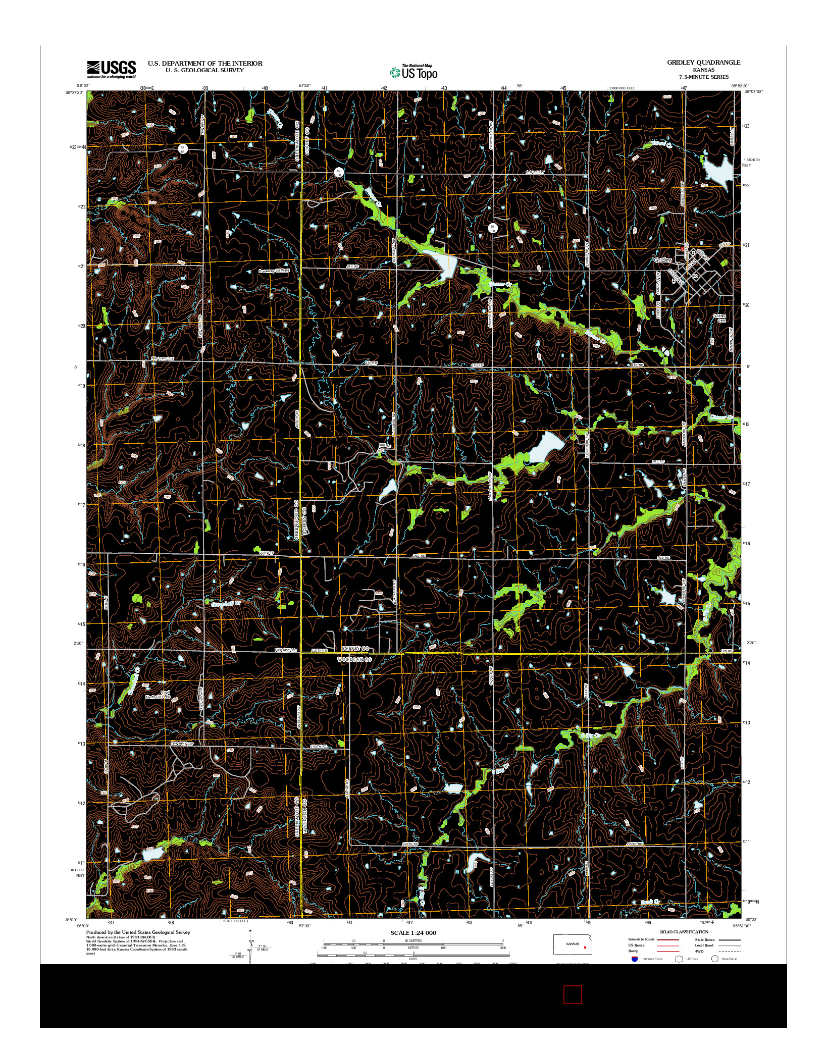 USGS US TOPO 7.5-MINUTE MAP FOR GRIDLEY, KS 2012