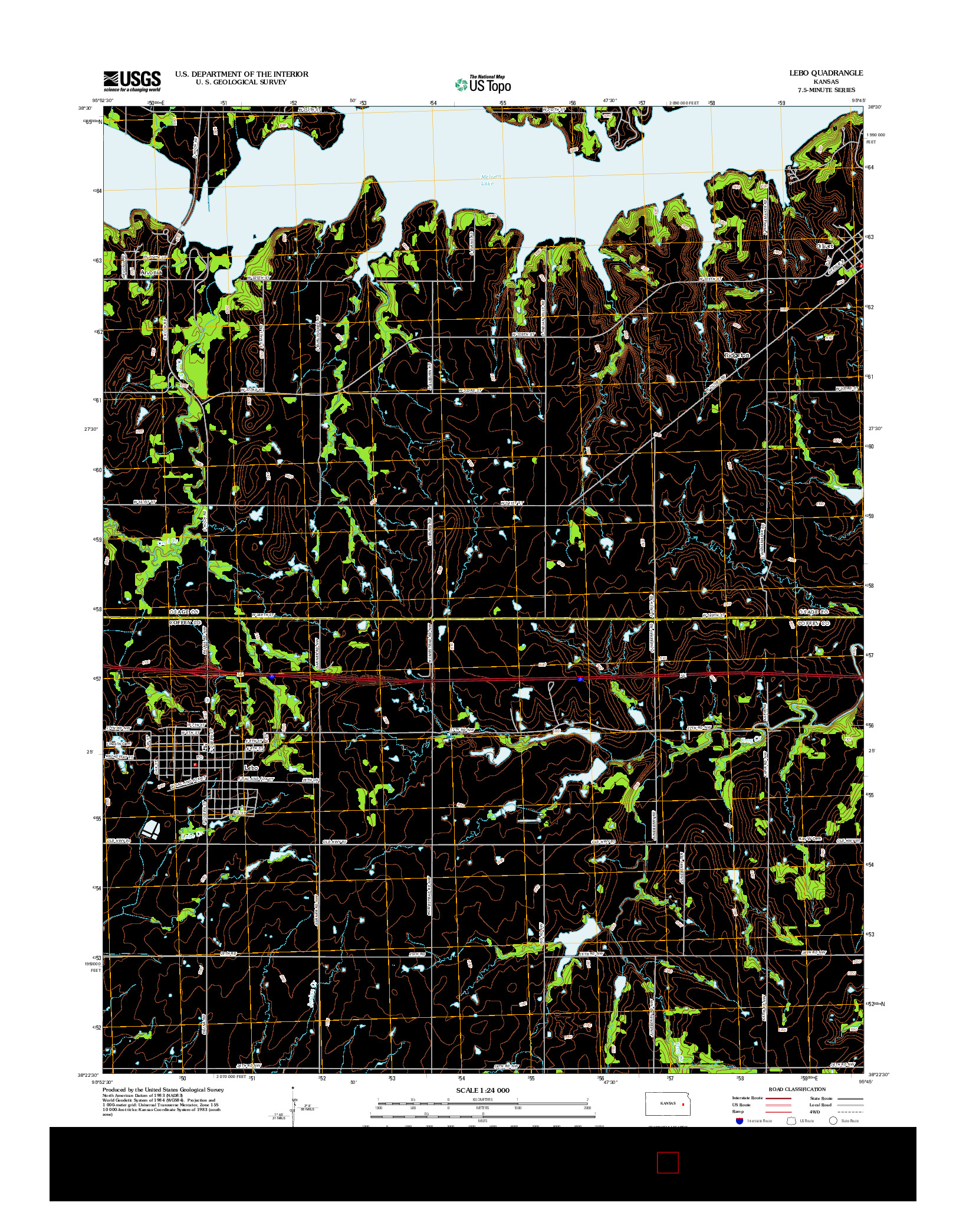 USGS US TOPO 7.5-MINUTE MAP FOR LEBO, KS 2012