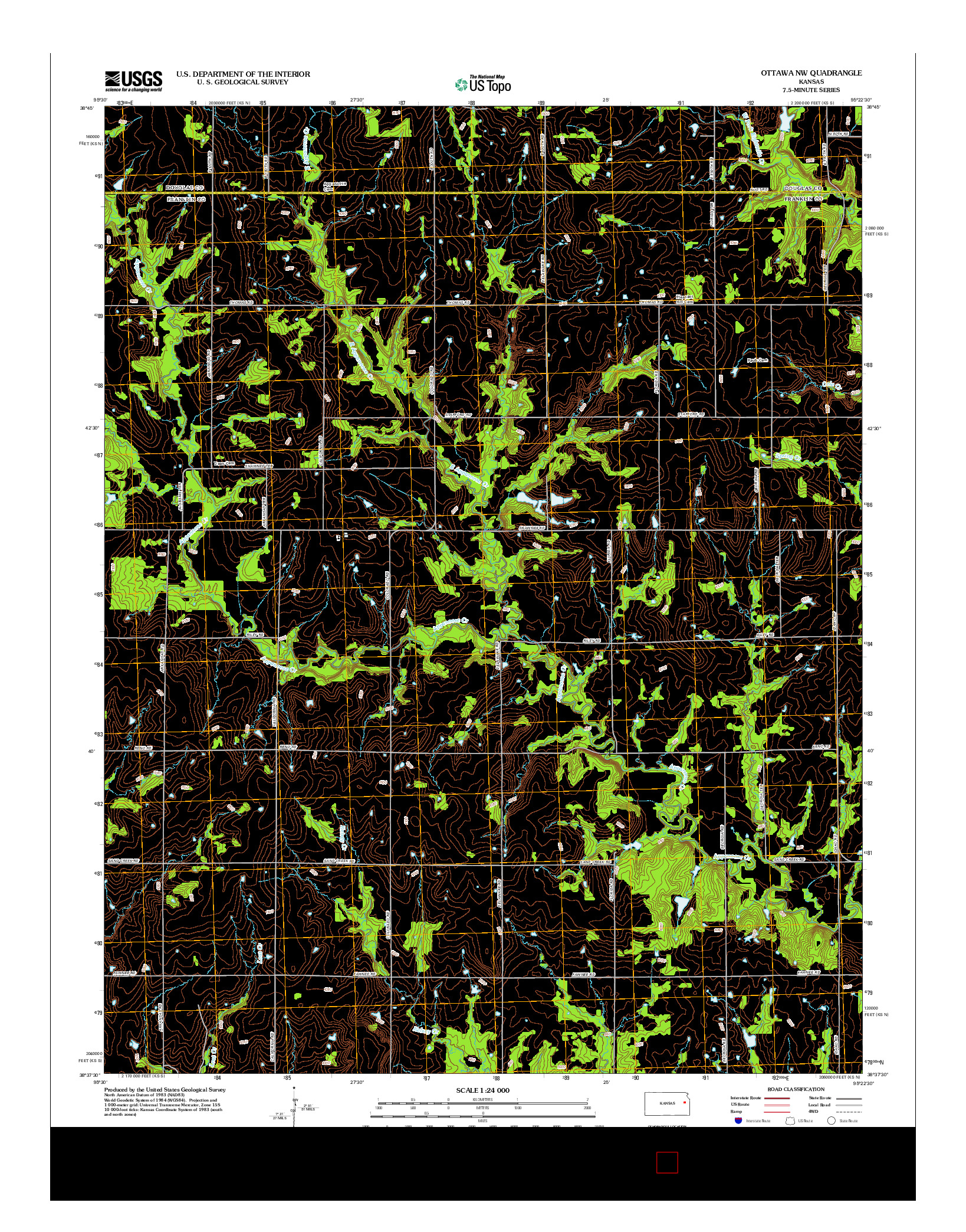 USGS US TOPO 7.5-MINUTE MAP FOR OTTAWA NW, KS 2012